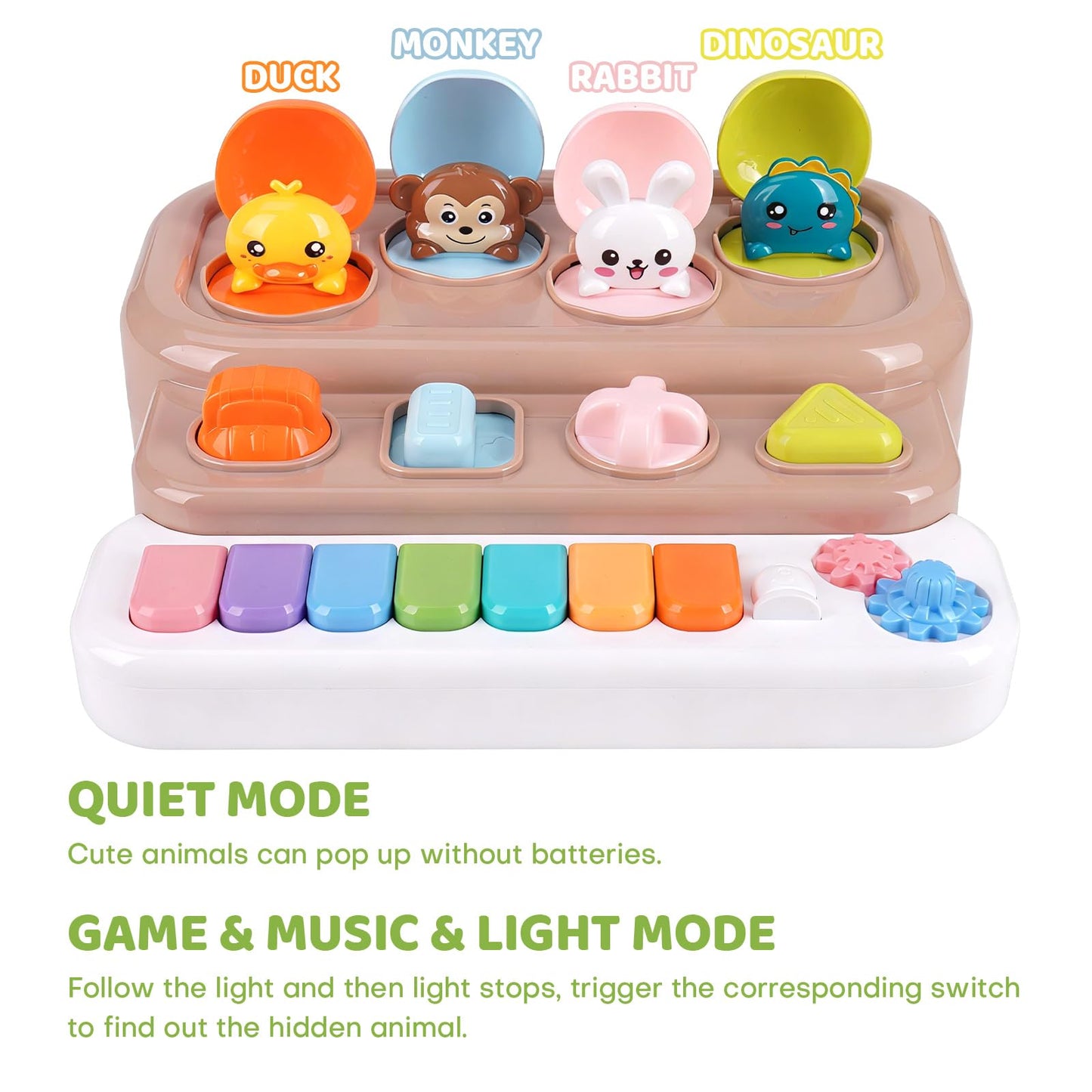 LESSETI Pop Up Music Toy with Piano Keyboard - Interactive Cause and Effect Animal Game for 1-3 Year Olds, STEM Learning Educational Baby Toy with Music & Lights for Toddlers 6-12 Months