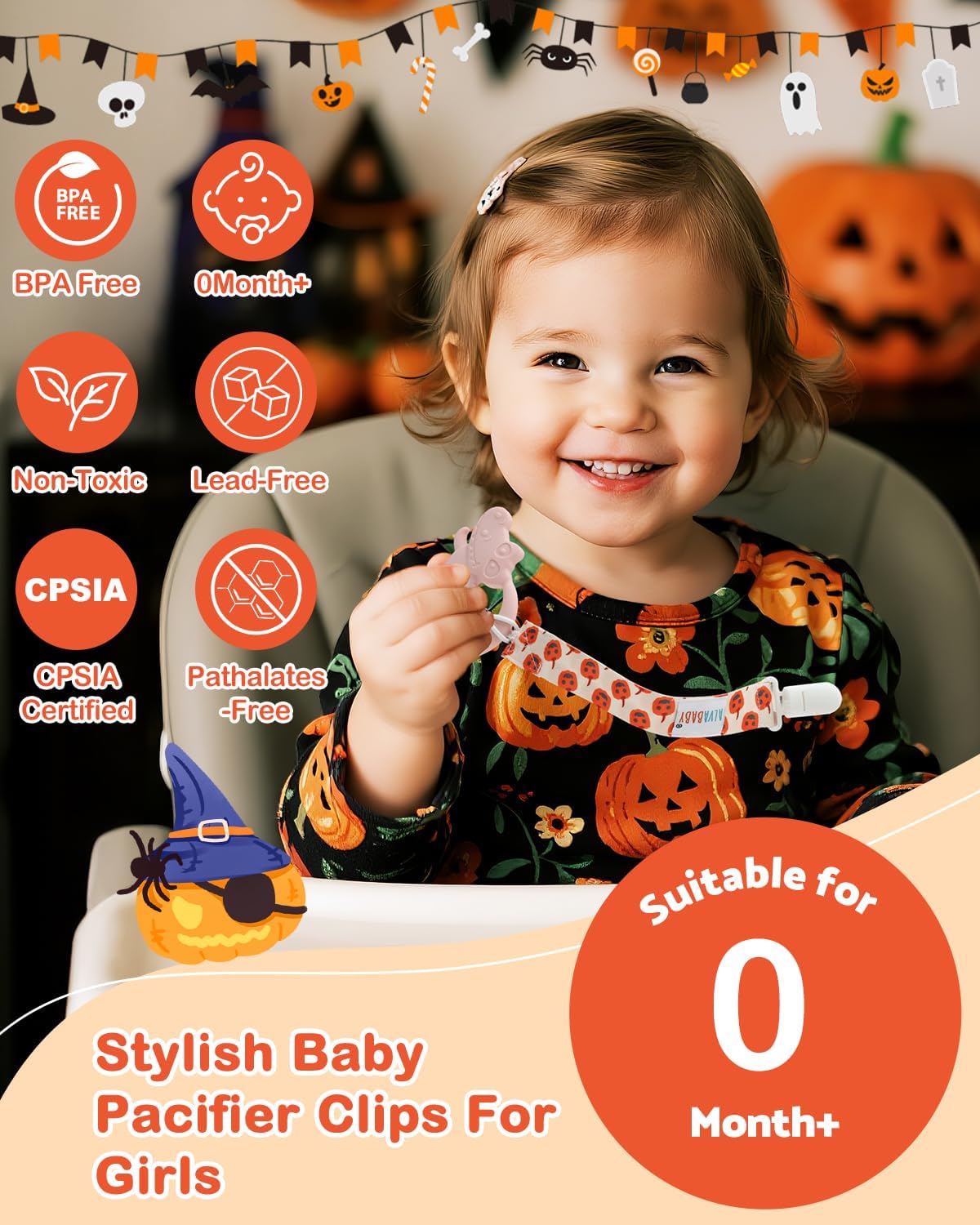 ALVABABY Pacifier Clips 8 Pack Pacifier Binky Paci Holder Leashes for Teethers 8DBP09A