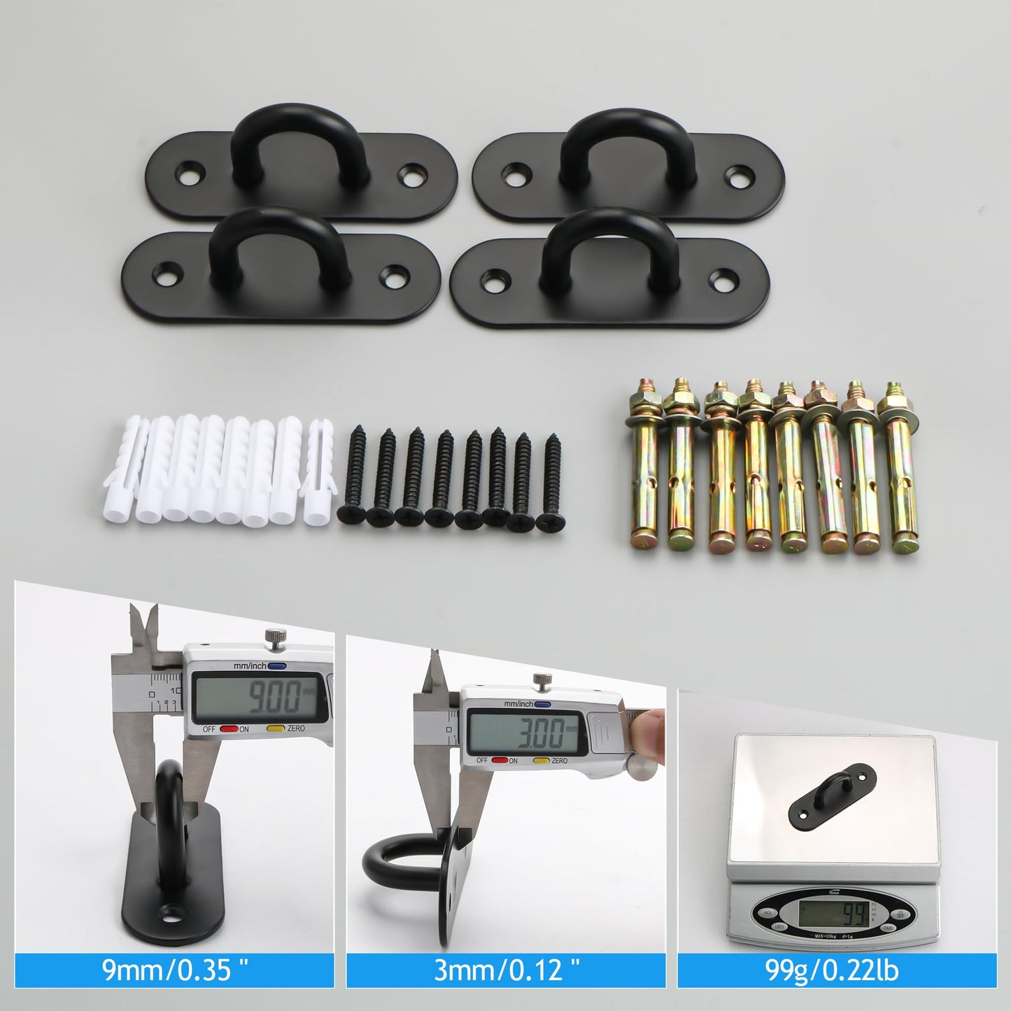 SAYAYO Pad Eye Plate Hooks U Ceiling Hook for Hanging Plants Outdoor Lights Swing Suspension Marine Hardware Staple Hook Loop with Screws Stainless Steel Wall Mount, Black 4 PCS
