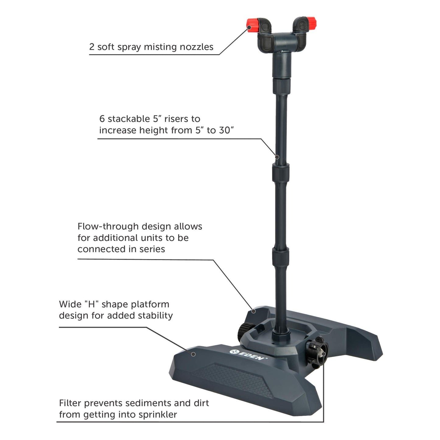 Eden 95143 Eden 95143 Mini Misting Tower Kit - Adjustable 5-35 Inch, Dual 360-Degree Nozzles, Durable ABS Base, for Patio Cooling & Plant Misting