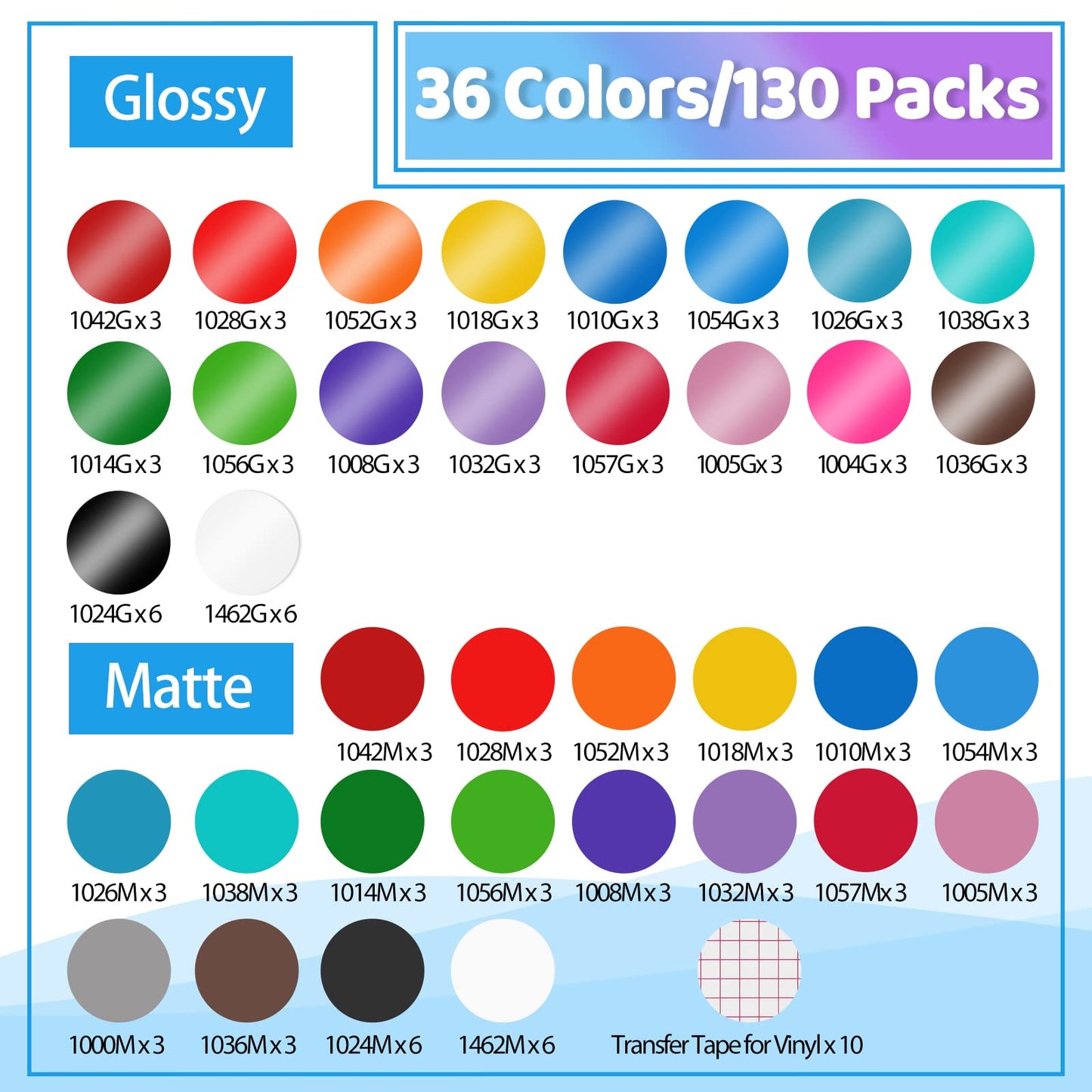 LYA Vinyl 130 Pack Permanent Vinyl - 12 "x12 Self Adhesive Vinyl Sheets，120 Sheets & 10 Transfer Tape Sheets for Cutting Machines and Decor Sticker