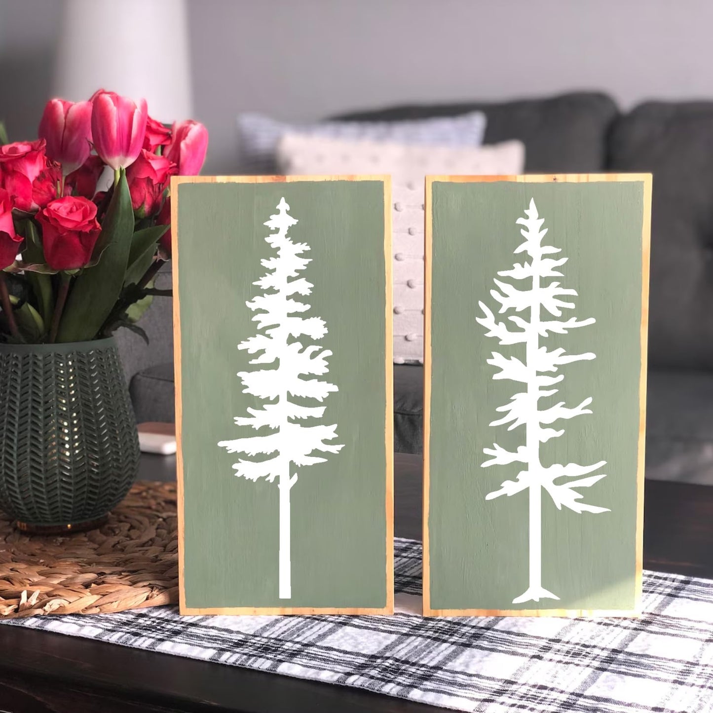 Pine Tree Stencils 4“ Wood Burning Stencils Patterns Reusable Mountain Tree Stencil for Painting on Wood Wall Fabric Decor