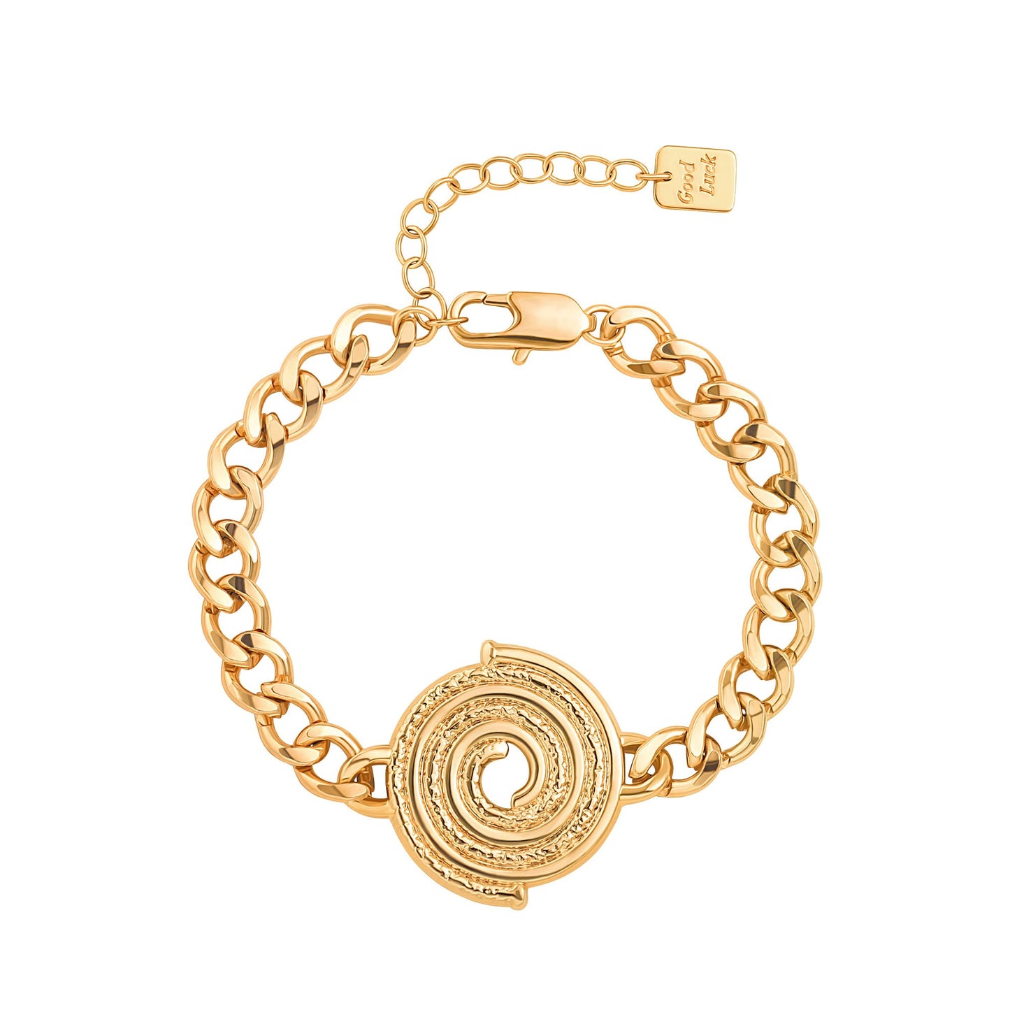 SOFYBJA Dainty 18K Gold Plated Spiral Disc Cuban Link Bracelet for Women Adjustable Bracelet Layered Handmade Jewelry