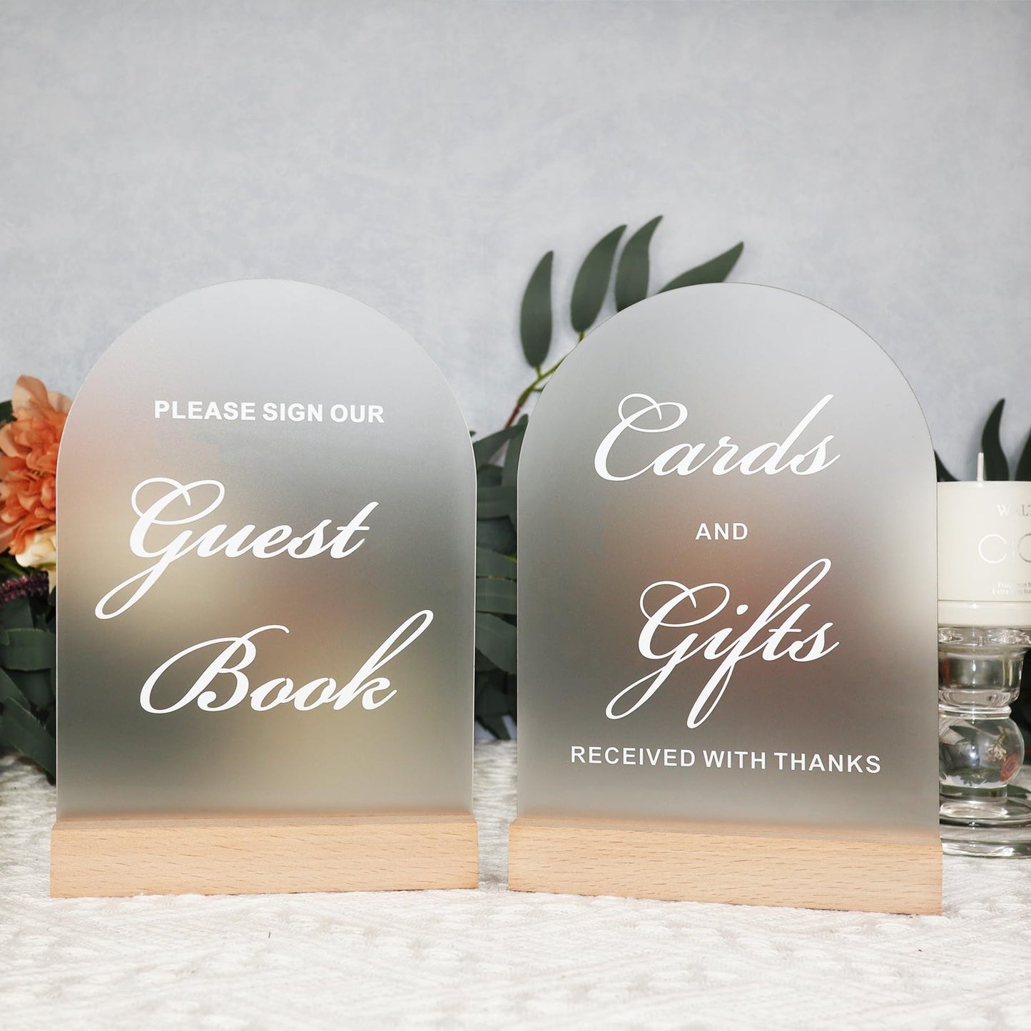 Frosted Blank Arch Acrylic Sign with Wooden Stands - 10 Pack DIY Customizable Sign Kit for Wedding Table Numbers, Restaurant Party Bridal Shower (5x7 Inch)