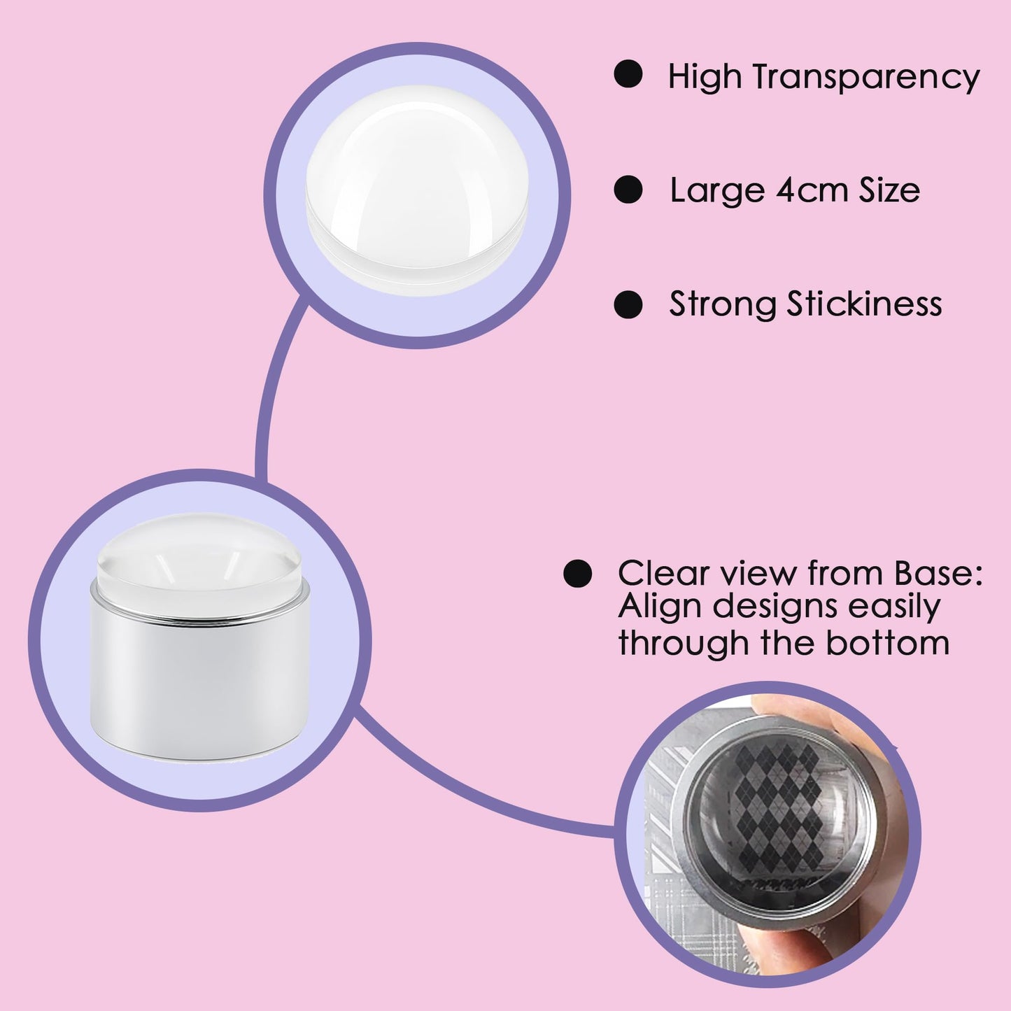4cm Nail Art Stamper Kit Silicone French Tip Nails Stamp Sticky Nail Stamper with Replacement Heads&Scrapers Nail Art Stamping Nail Printing Tool for Home Manicure Diy (Sliver)