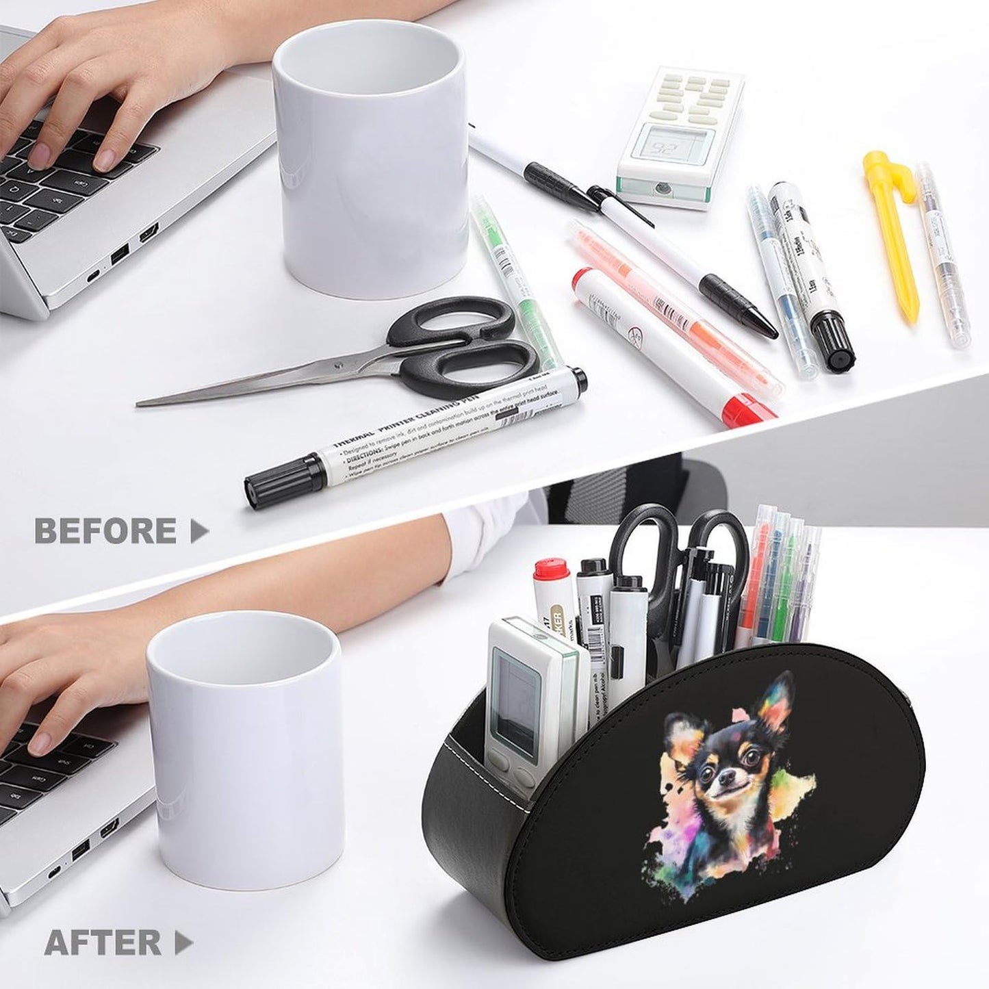 Chihuahua Dog Colorful Remote Control Holder with 5 Compartments Caddy Desktop Organizer for Home Office