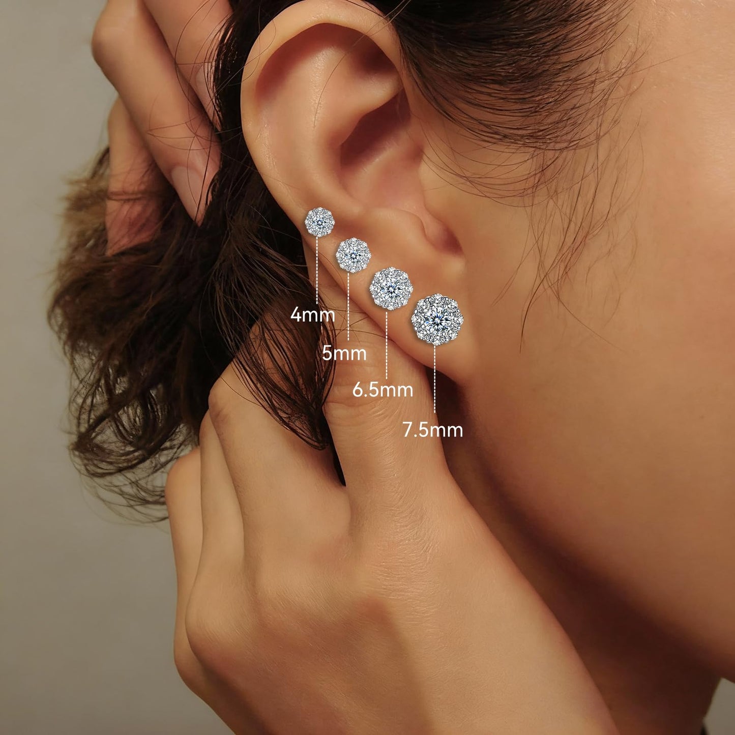 LULPS Moissanite Stud Earrings for Women, 2CT Round Cut D Color VVS1 Clarity Lab Created Diamond Earrings, 18K White Gold Plated 925 Sterling Silver Friction Back, Hypoallergenic