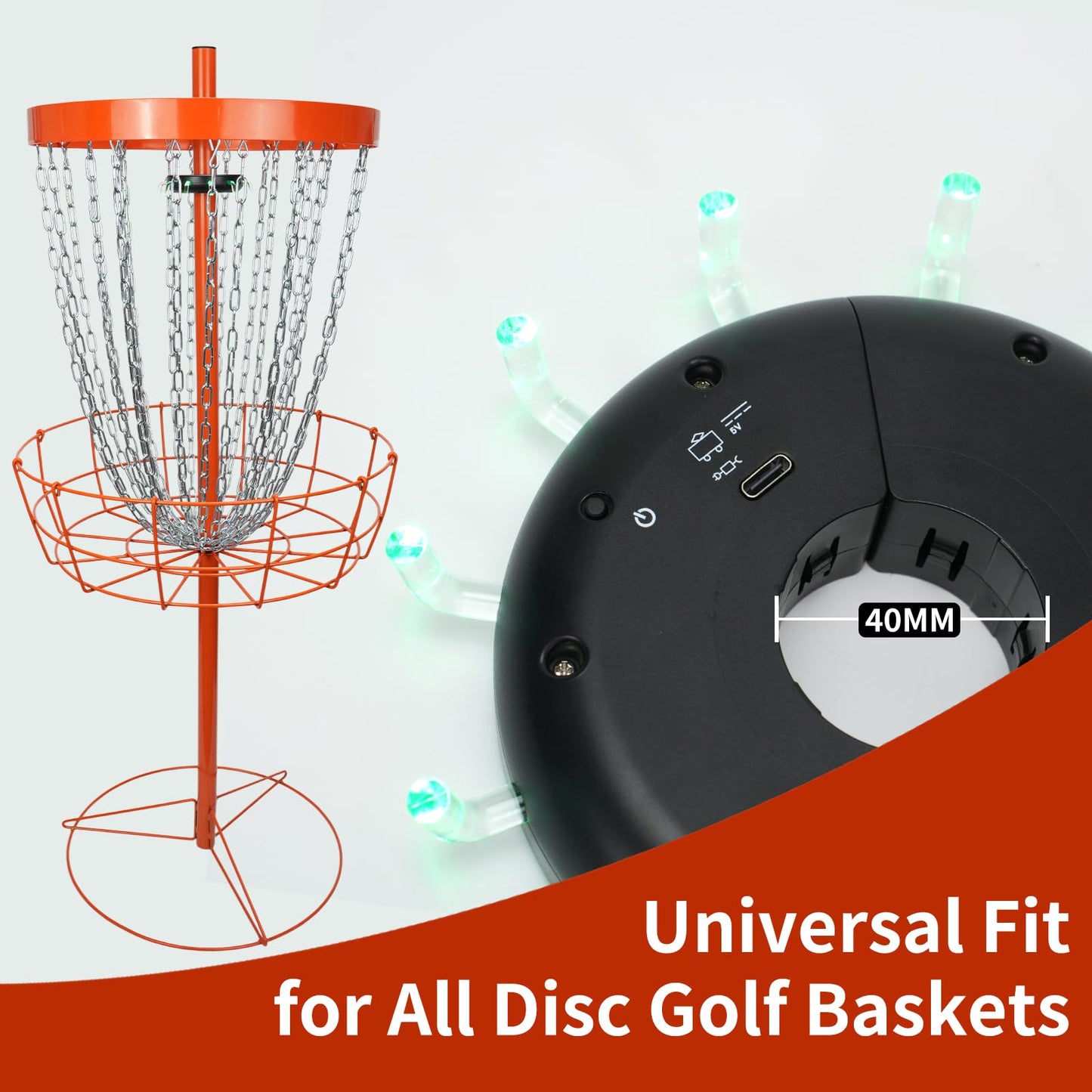 Disc Golf Basket Sensor Light | Automatic Sensor Lighting + Automatic Color-Changing Function | Compatible with Universal Disc Golf Baskets (40MM)