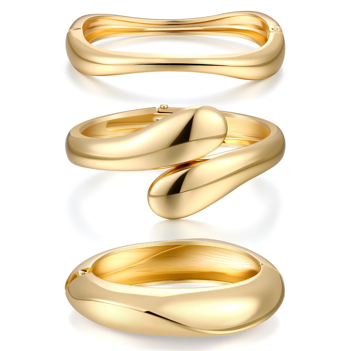 Chunky Gold Bangle Bracelets for Women, 14k Gold Plated Dainty Cuff Stackable Bangles Set, Trendy Bracelet Stack Fashion Jewelry Gifts (07-GOLD)