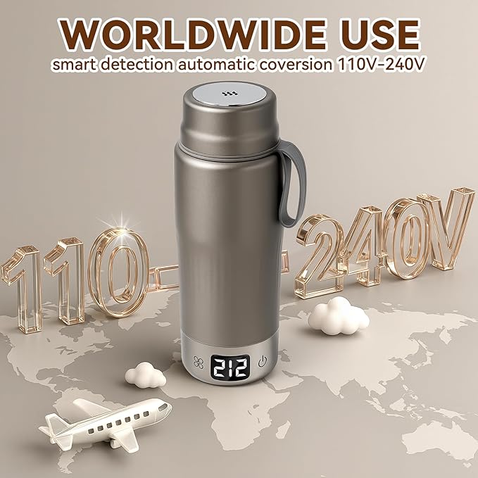 Pure Titanium Travel Kettle,Dual Voltage Portable Electric Kettle 110V-240V Smart Small Water Boiler for Tea & Coffee,12 Temperature Control,Auto Shut Off & Boil Dry Protection (Gray,380ML)