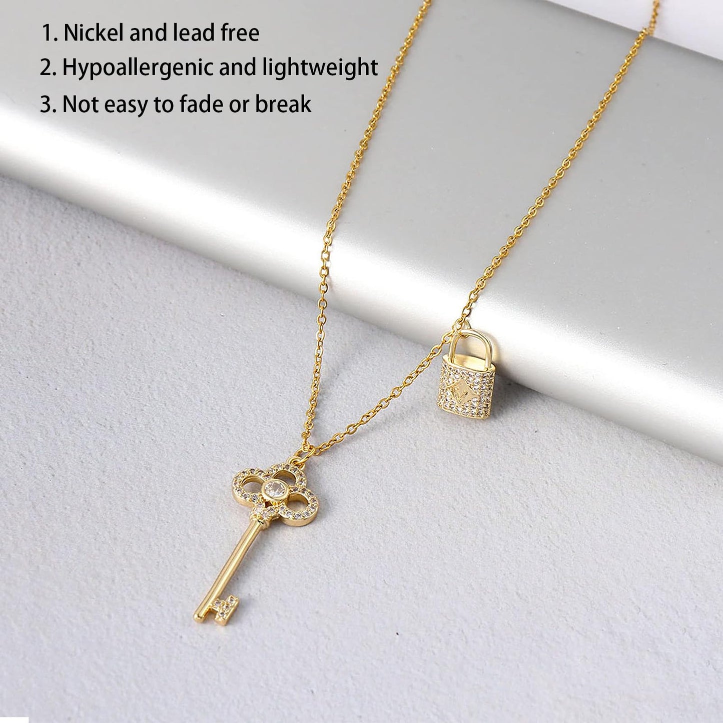 MAIKERDER Key Necklace, 14K Gold Plated Key Necklaces for Women Non Tarnish 16 Inches