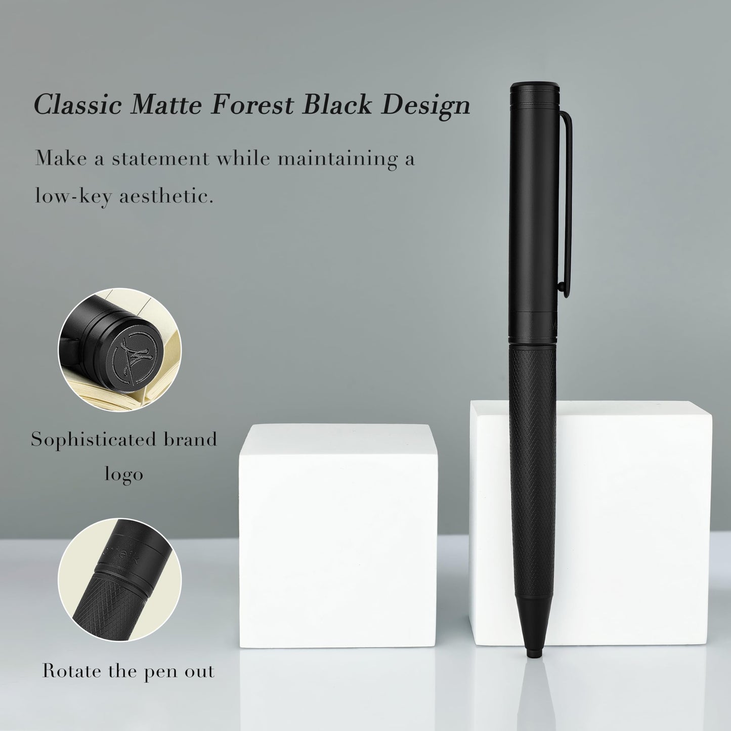 MCNTEIK Matte Black Forest Gel Pen, Exquisite Surface Texture Design, Black Ink Refill, Fancy Gift Set for Men & Women, Retractable, Business Signature, Executive, Unique, Office, Nice Designer Pens