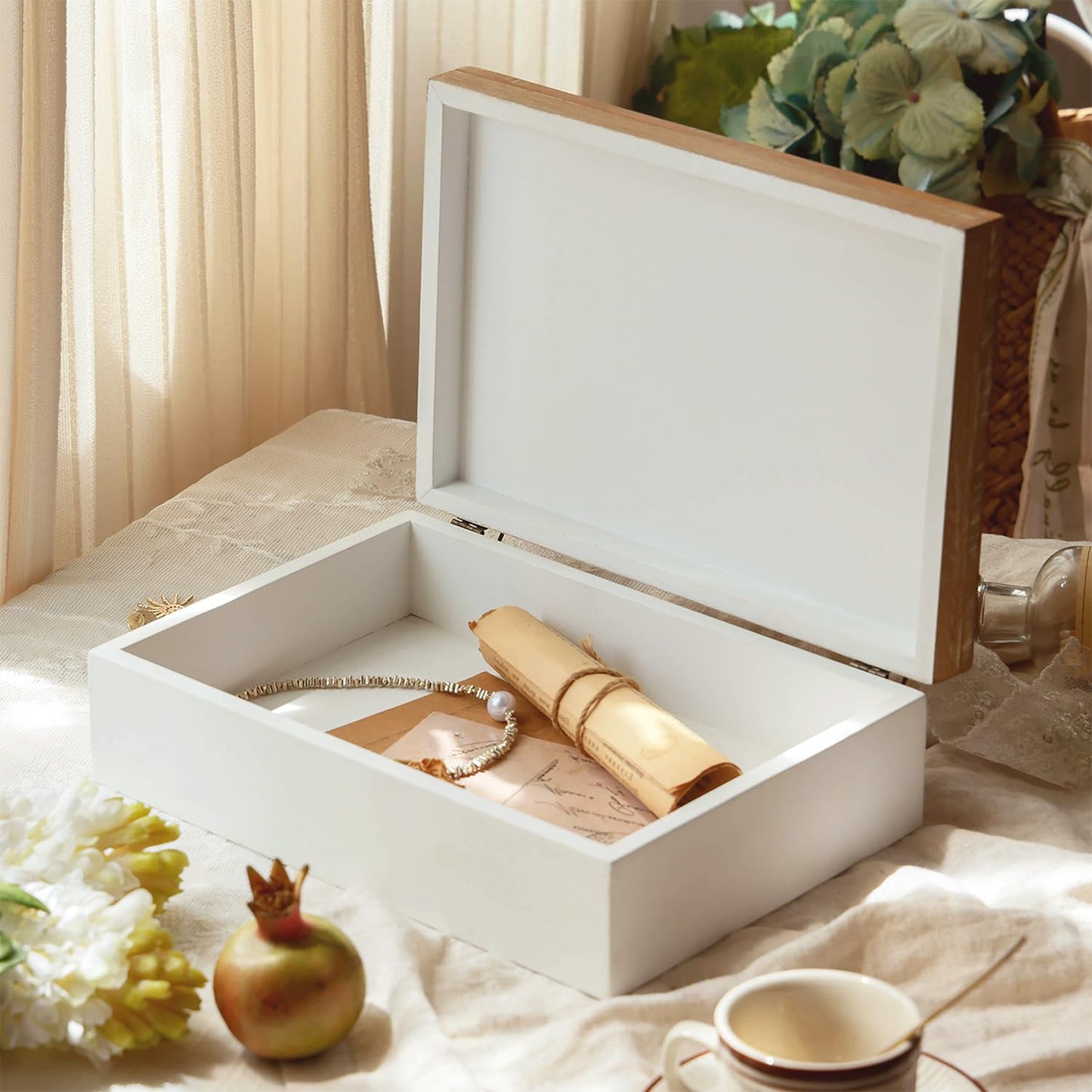 Synovana Wooden Keepsake Box - Decorative Wood Boxes with Hinged Lid, Butterfly Engraved Design, 10.24" W