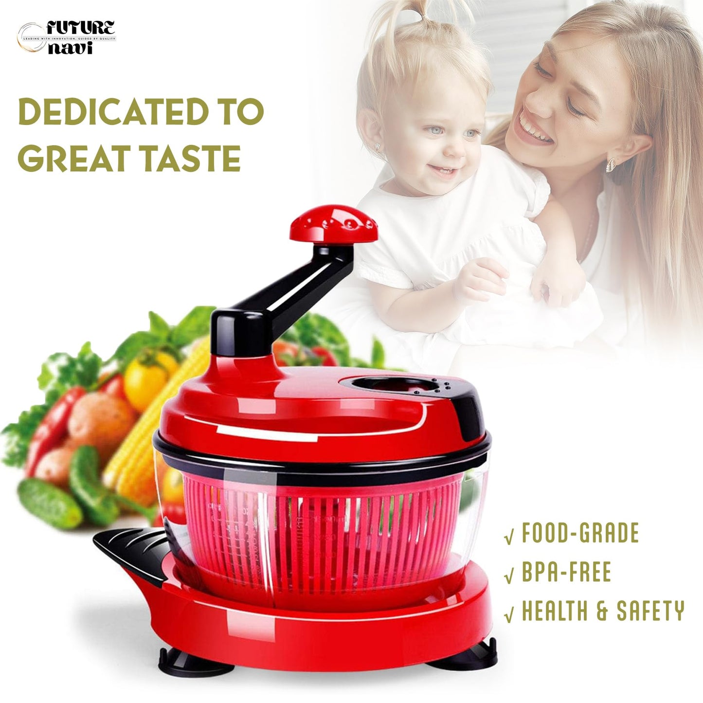Multi-Functional Manual Food Chopper Processor, 8-Cup Capacity, Hand-Powered Kitchen Helper with 420 Stainless Steel Blades, for Chopping Vegetables, Nuts, Meat & Salsa