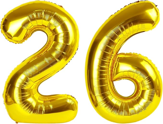 Gold Number 26 Balloon 40 inch, 26 Number Balloons, 26th Gold Birthday Decorations, 26 Year Old Women Men Golden Party Supplies
