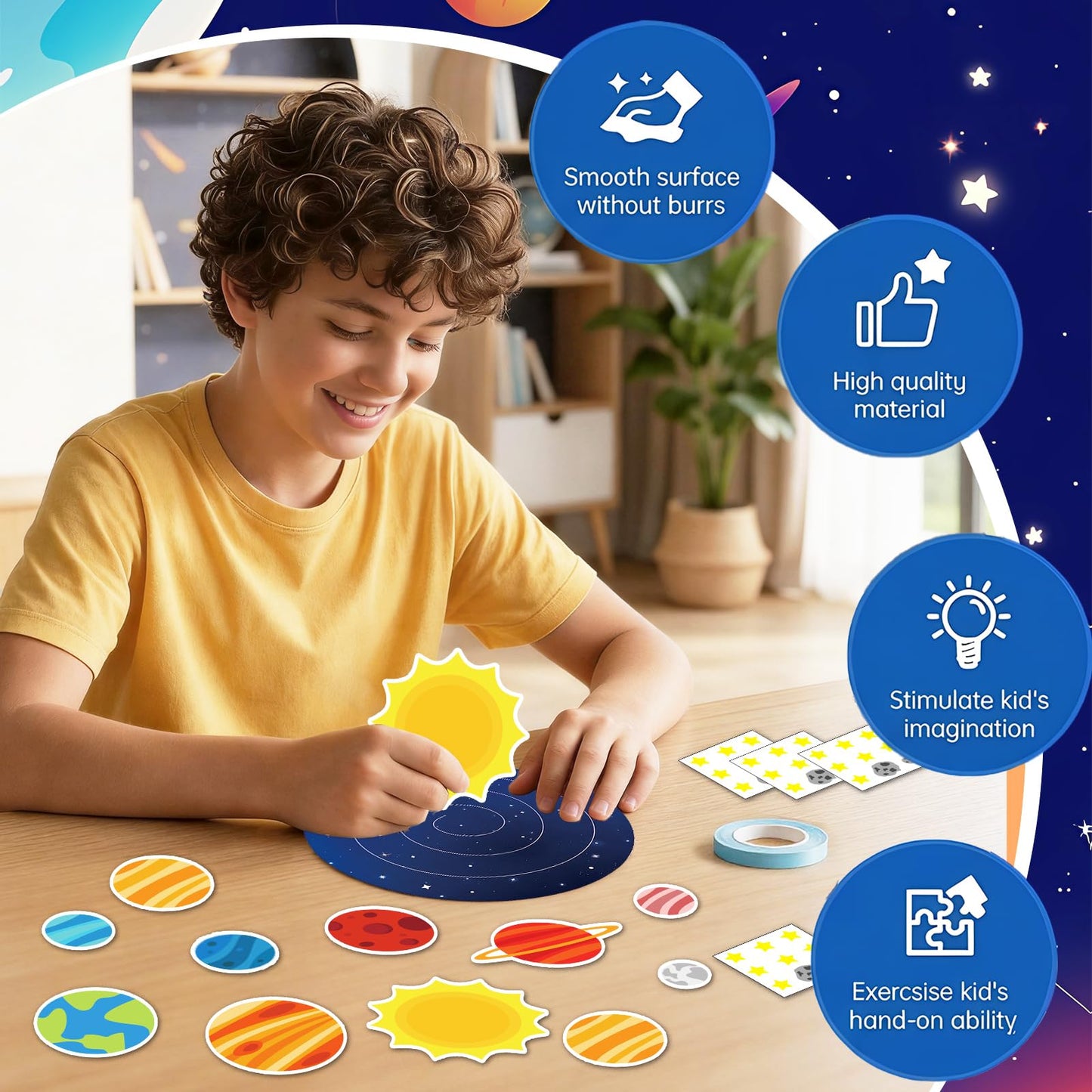 24 Sets Space Craft Kits DIY Solar System Hanging Decoration Make Your Own Outer Space Paper Crafts Ornament Galaxy Planet Star Stickers Games for Home School Classroom Activities Party Favor Gift