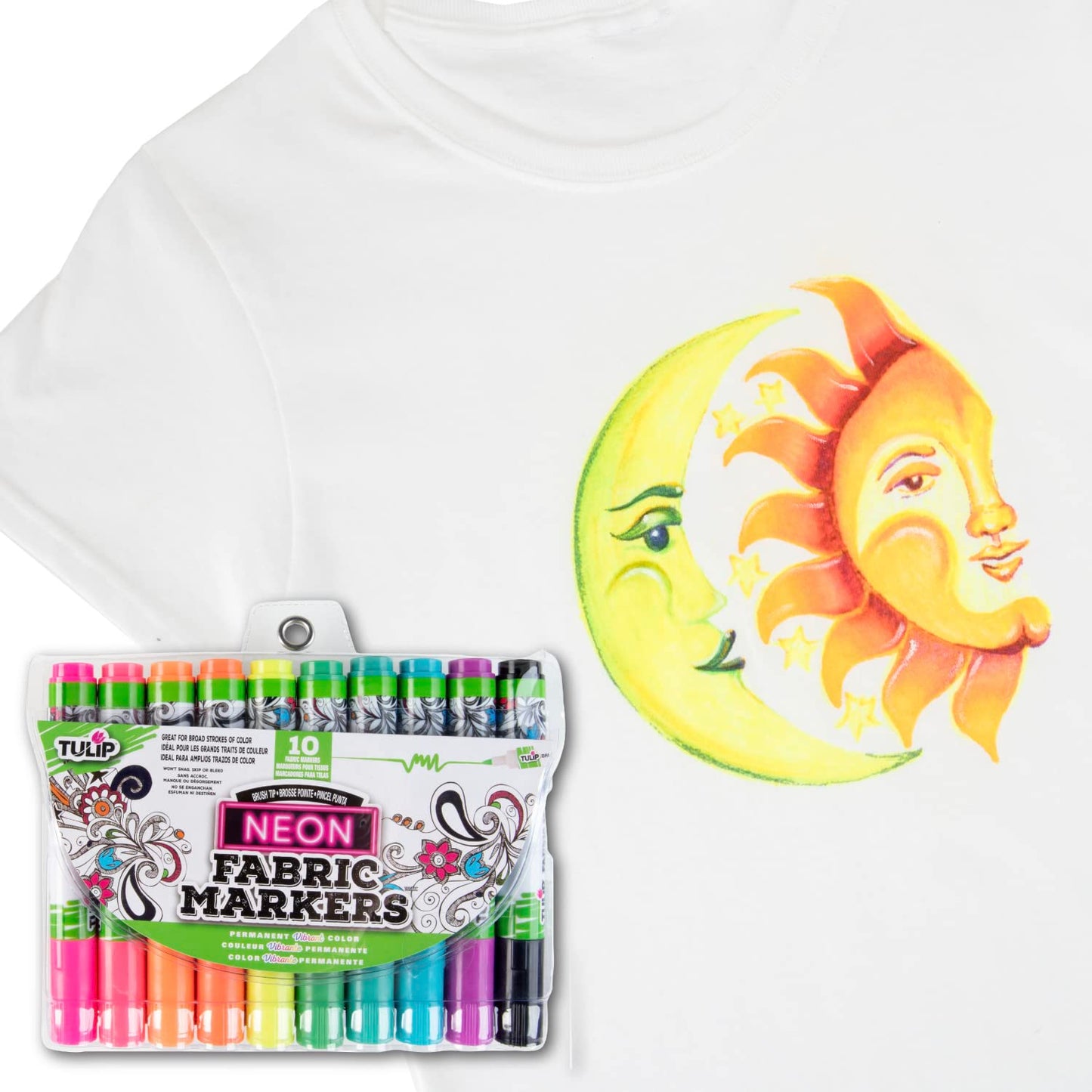 Tulip Permanent Fabric Brush Tip Markers, Neon, Set of 10