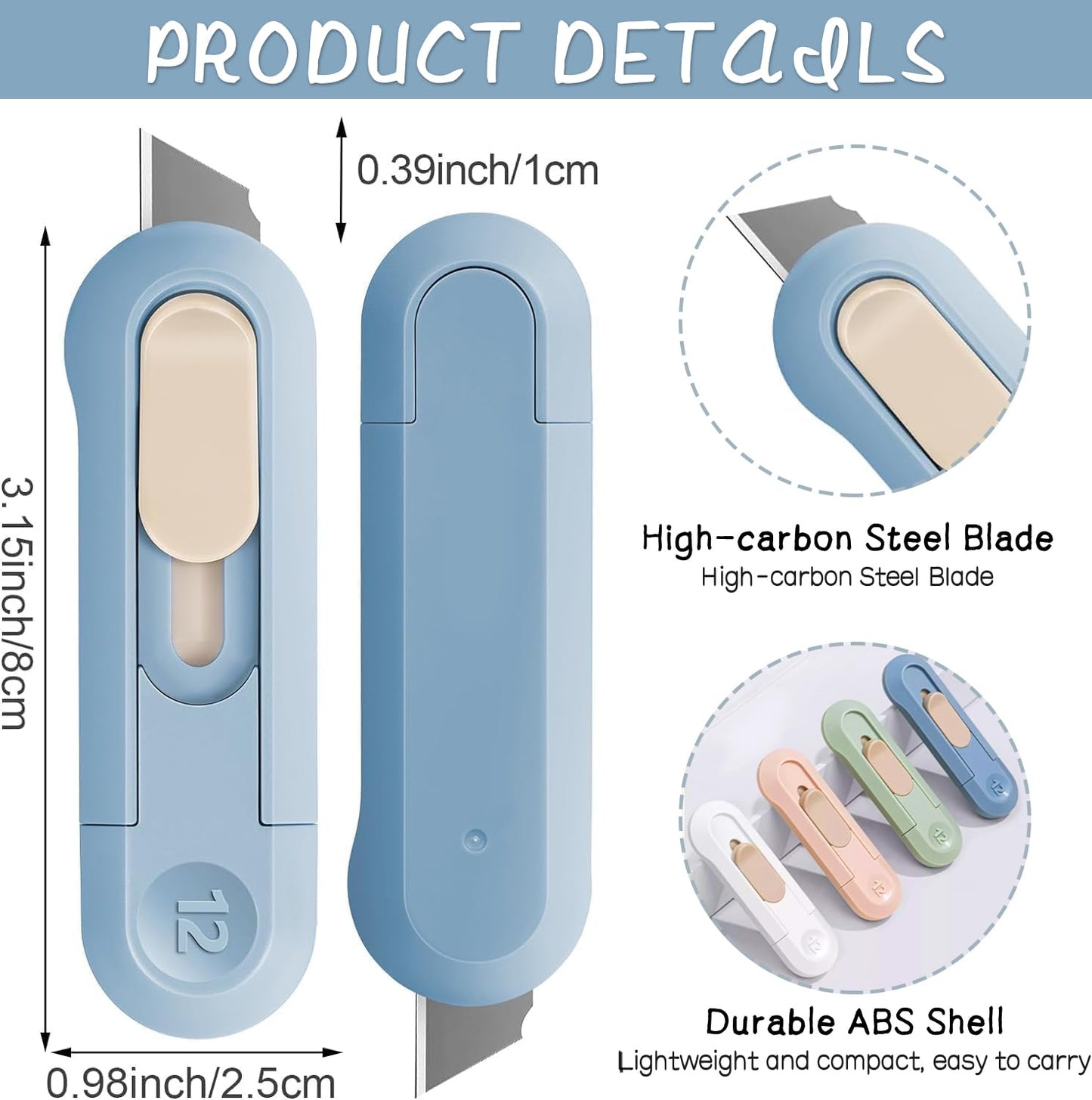 20 PSC Box Cutter,Retractable Box Opener, Package Opener, Easy Slide Retractable Cute Utility Knife For Opening Daily Express Boxes, Envelopes, Packages, Paper tapes and more