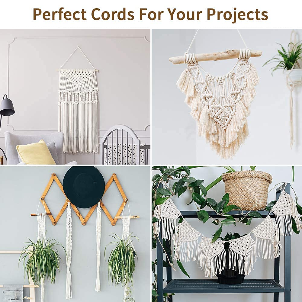 Macrame Cord 3mm x 328Yards(984Feet), Natural Cotton Macrame Rope - 3 Strands Twisted Macrame Cotton Cord for Wall Hanging, Plant Hangers, Crafts, Gift Wrapping and Wedding Decorations