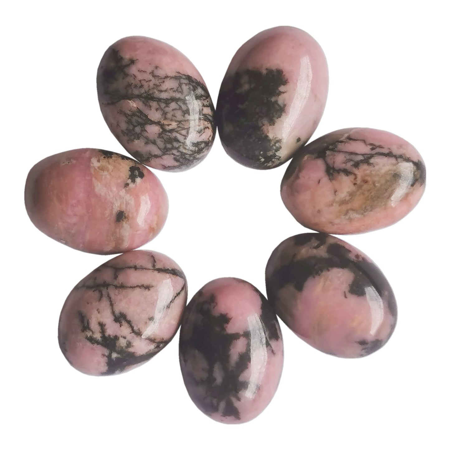 Bacatgem 7 Pcs Rhodonite Oval Cabochons Flatback Crystal Stone Gemstones Beads for Jewelry Making DIY,18x13mm