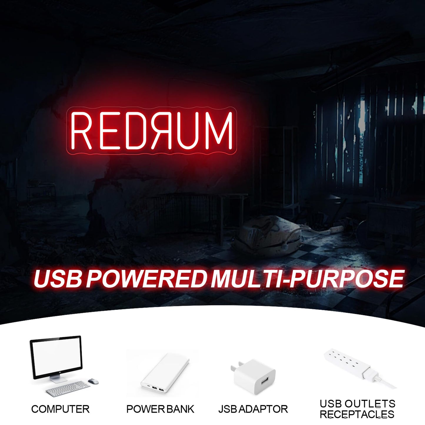 Redrum Neon Sign, Horror LED Wall Light, Creepy Room Decor, Halloween LED Light, Man Cave Decor, Spooky Bar Sign, Chilling Room Decoration, 15.7"x4.9"