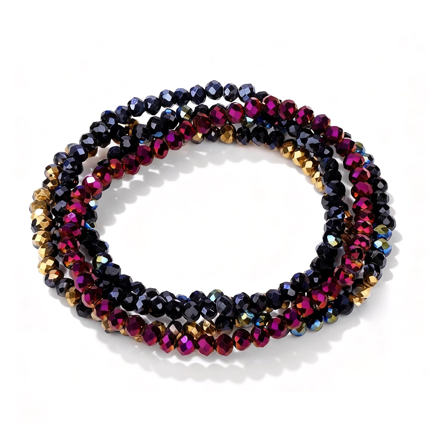 Lubrifico Boho Crystal Bracelet Set of 4pcs/set,4mm Beads Stackable Layering Stretch Bracelets for Women(black)