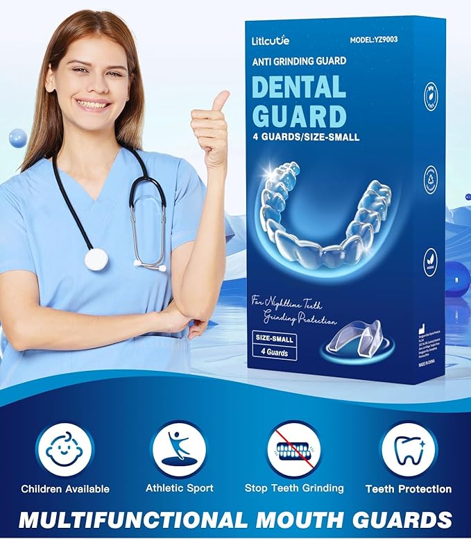 Mouth Guard for Grinding Teeth at Night,Teeth Grinding Mouth Guard for Sleep,Night Guards for Sleeping,4 Pack/Small Size,Clear
