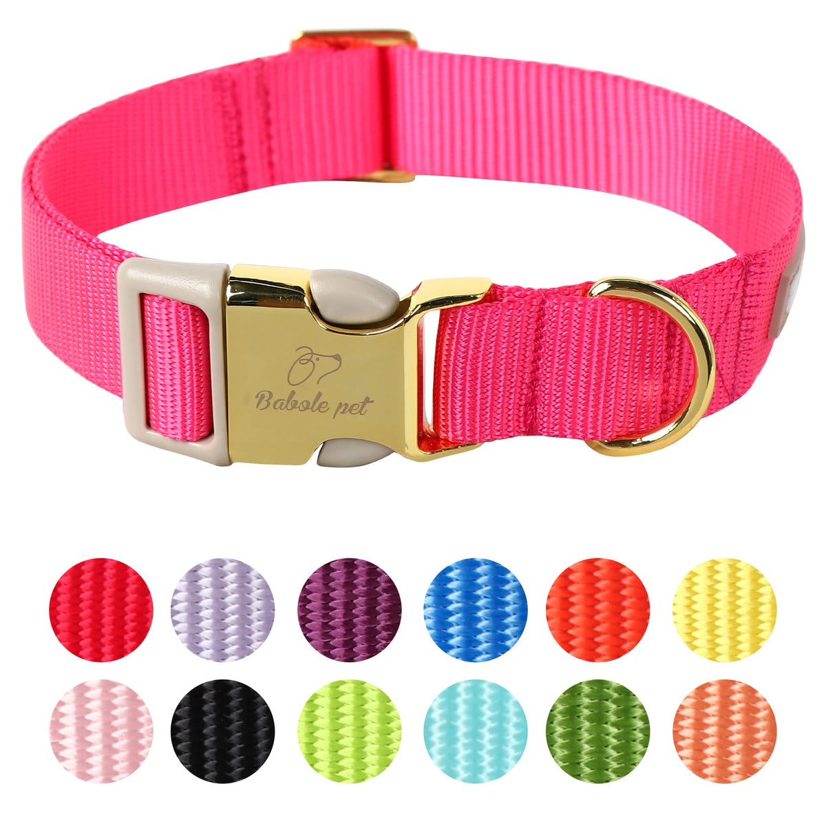 Babole Pet Nylon Dog Collar - Adjustable Rose Red Soft Webbing Dog Collars for Small Medium Large Dogs Boy Girl Puppy Collar with Safety Metal Buckle M