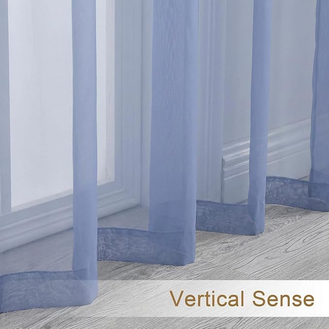 Chyhomenyc Sheer Curtains 72 Inch Length 2 Panels - Light Filtering Soft Airy Rod Pocket Voile Window Curtain Drapes for French Door Bedroom Living Room, 42Wx72L Inch, Denim Blue