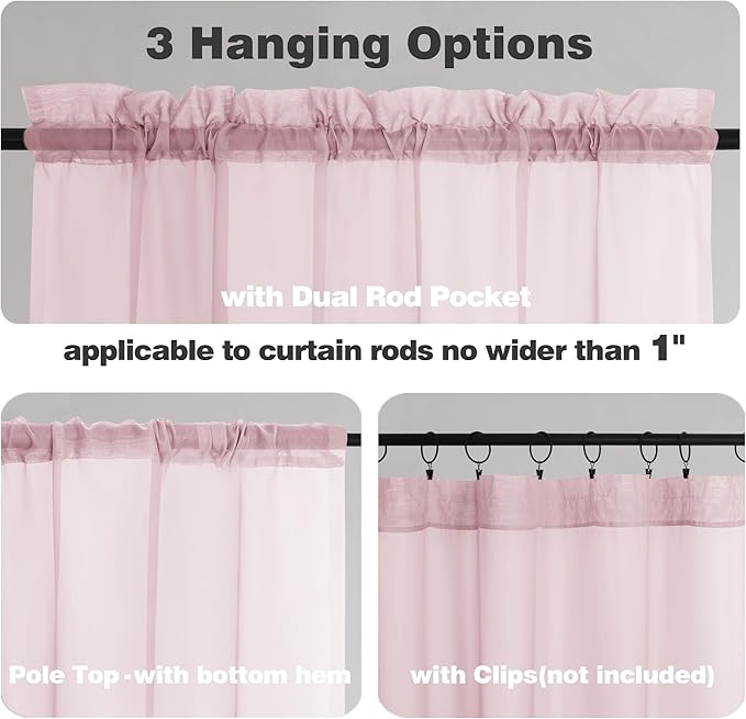 Chyhomenyc Blush Pink Sheer Curtains 63 Inches Long 2 Panels, Light Filtering Bright Lightweight Curtains for Living Room, Soft Gentle Voile Rod Pocket Bedroom Window Drapes, 59Wx63L Inch, 2PCS