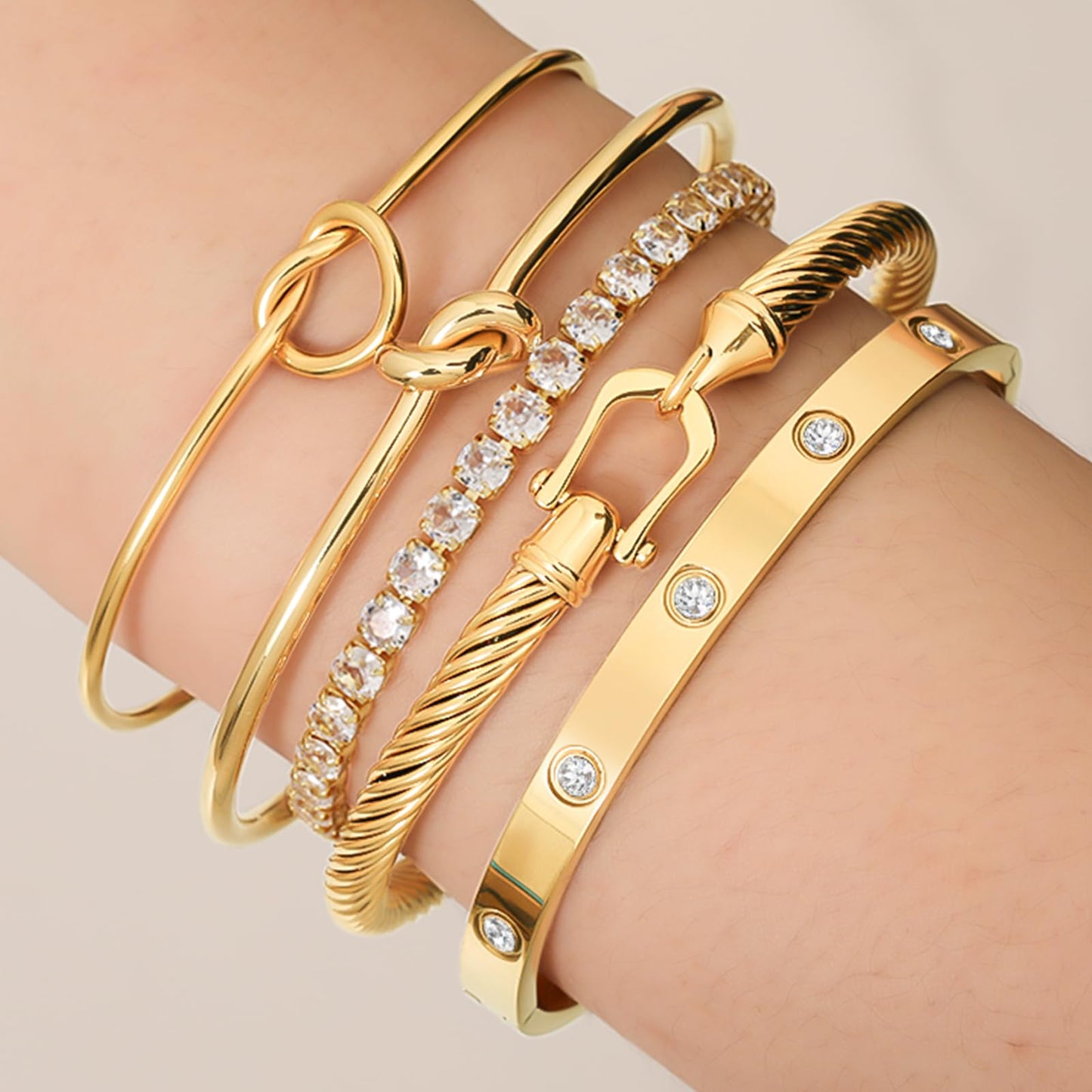 FAFUGA 18 K Gold Plated Love Bangle Bracelet Stack Cuff Jewelry for Women Jewelry Set for Women Gift with Box (style7)