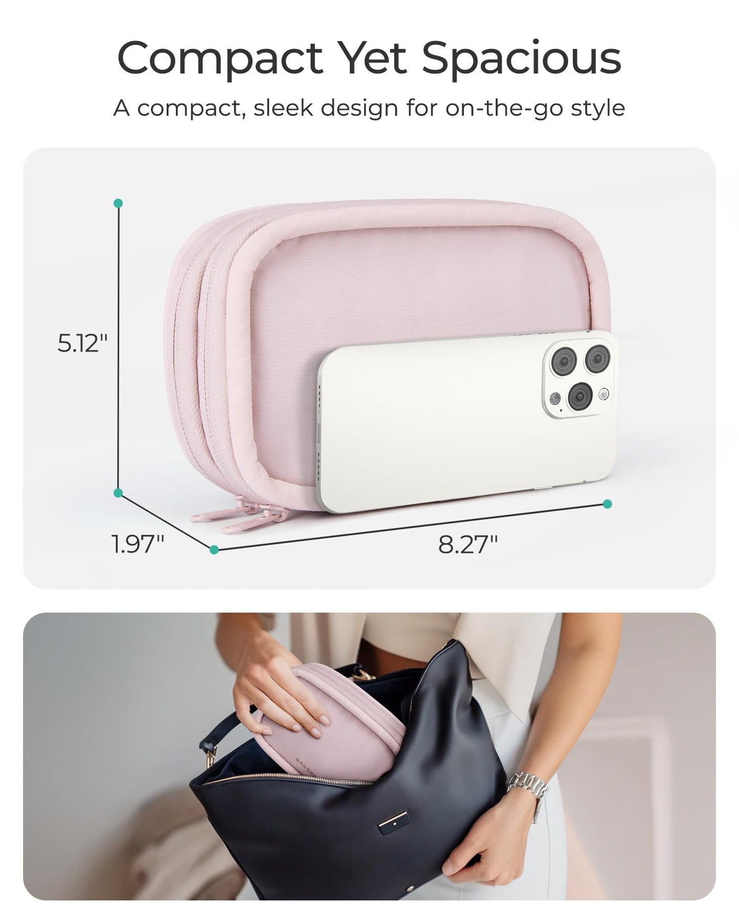 BAGSMART Cord Organizer Travel Cable Bag, Compact Tech Electronic Organizer Travel Case, Essentials for Charger, Cable, Phone, Flash drive, Double Layers (Pink)