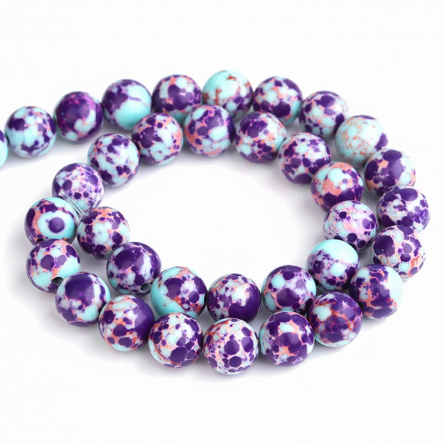 Filluck Natural Stone Beads 8mm Purple-Blue Imperial Jasper Polished Round Smooth Gemstone Beads for Jewelry Making Adults 15 Inch(Purple-Blue Imperial Jasper,8mm)
