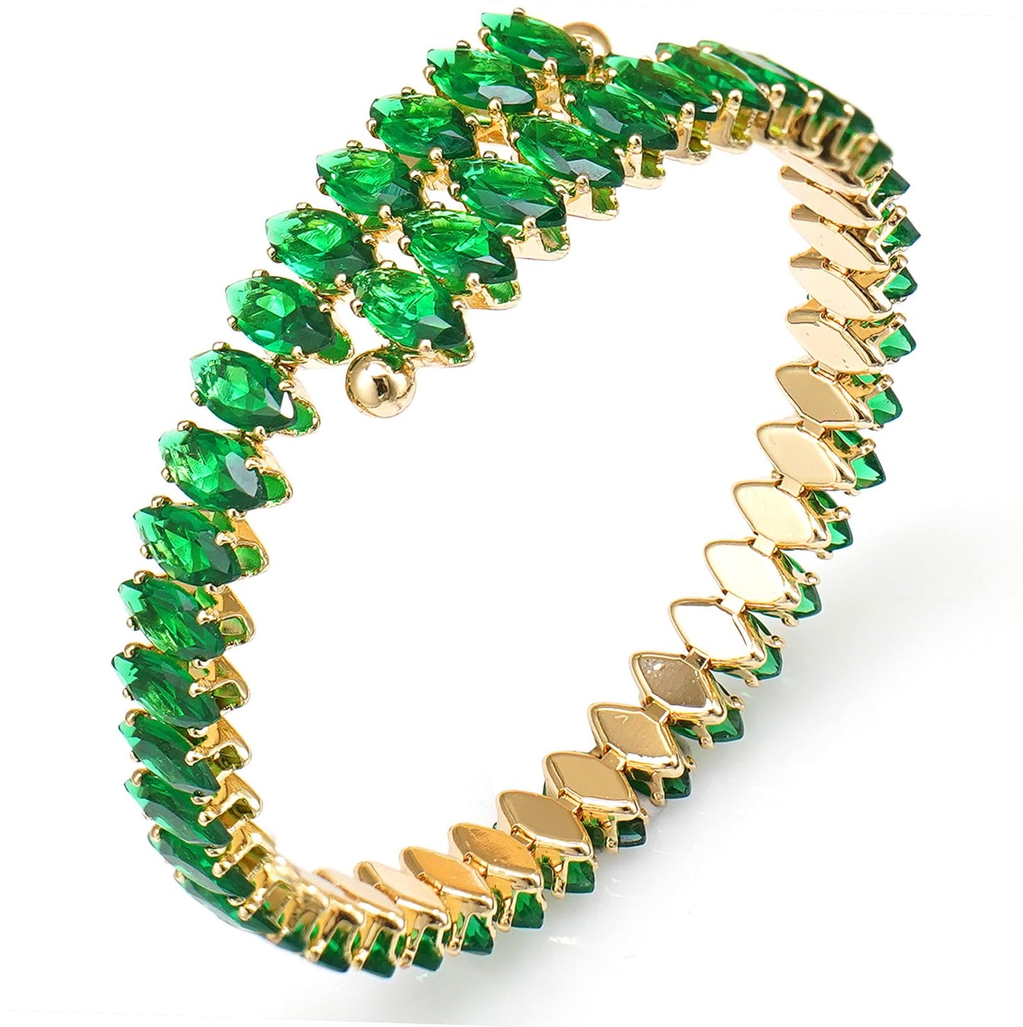 Wovanoo Rhinestone Cuff Bracelet Cubic Zirconia Tennis Bracelets Open Adjustable Elastic Bangle for Women Gold Green