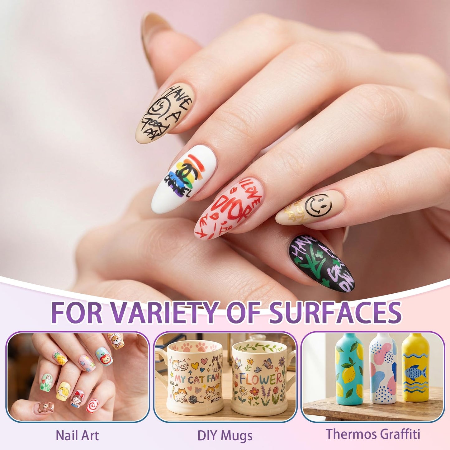 SKUPHI 12 Color Nail Art Pens, 0.5 MM Nail Polish Pens Set Drawing Painting Point Liner Painted Pen Kit, Waterproof Quick-drying for DIY Nails Art Design Manicure Tools