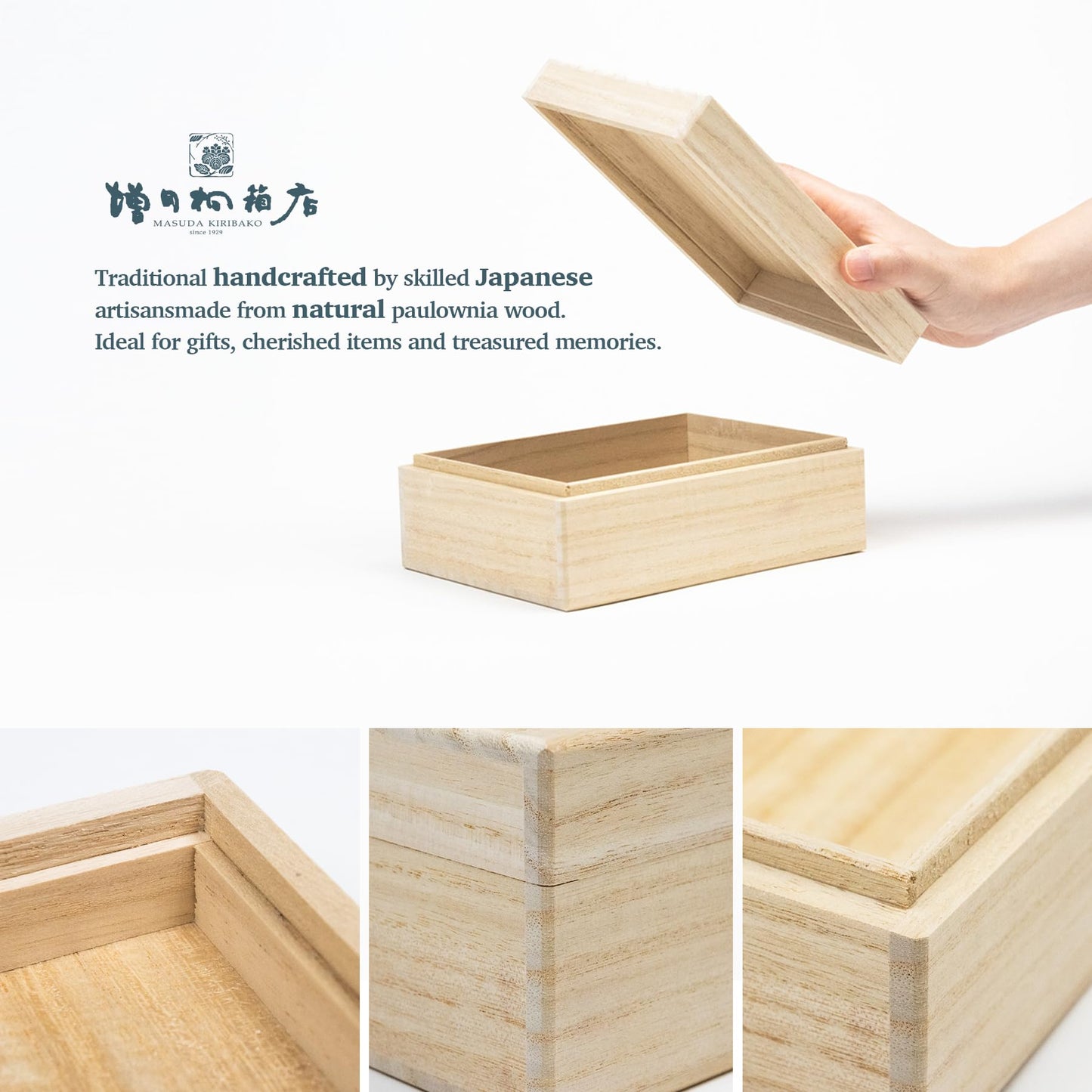 Wooden Keepsake Box for Photos & Memories – Japanese Kiribako Storage for Letters & Postcards (Small)
