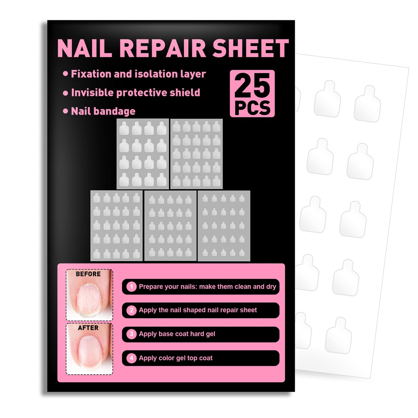 Nail Repair Patches for Damaged Nails - 580 Units Pre-cut Nail Repair for Fixation & Isolation Layer, Recovery Protective Layer for Acrylic Various Sizes, Easy to Use, Invisible & Instant