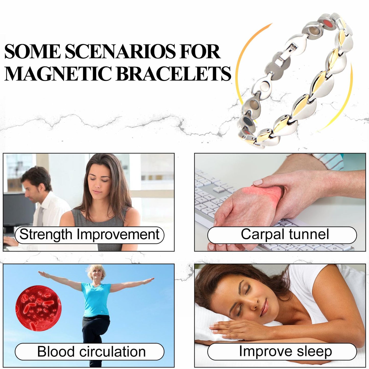 KYOSI Magnetic Bracelets for Women Stainless Steel Magnet Bracelet Special Jewelry with Sizing Tool Mothers Day Gift
