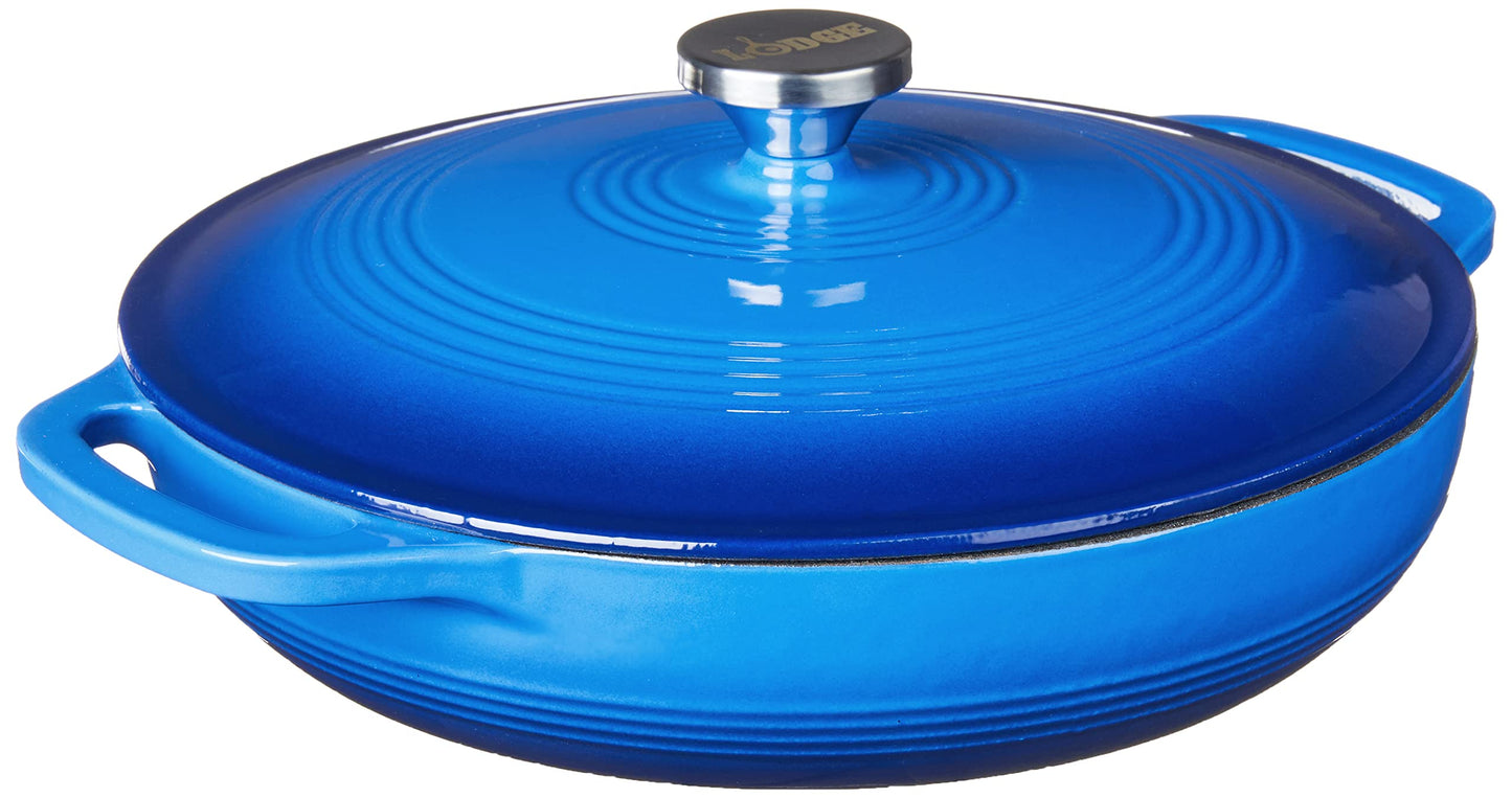 Lodge Essential Enamel Braiser - Refrigerator- & Oven-Safe up to 500° F - Heat-Retaining, Induction-Safe & PFAS-Free Enamel Cookware - 3.5 Quart, Caribbean Blue