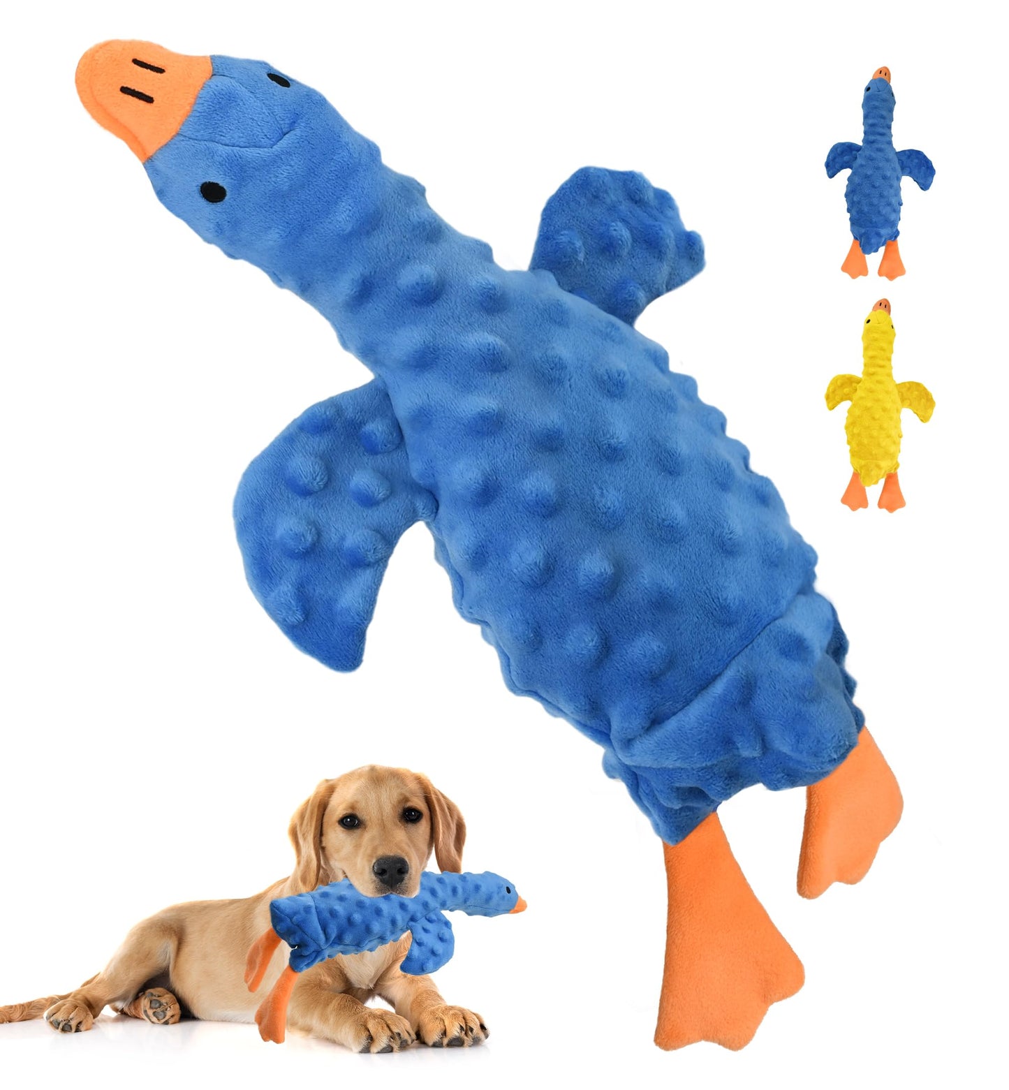 IPTPAS Squeaky Plush Dog Toy for All Breeds, Multifunctional Goose Dog Toy with Honking Sound, Crinkle Paper, Treat Pocket, Durable Soft Stuffed Animal for Chewing, Cuddling, Interactive Play (Blue)