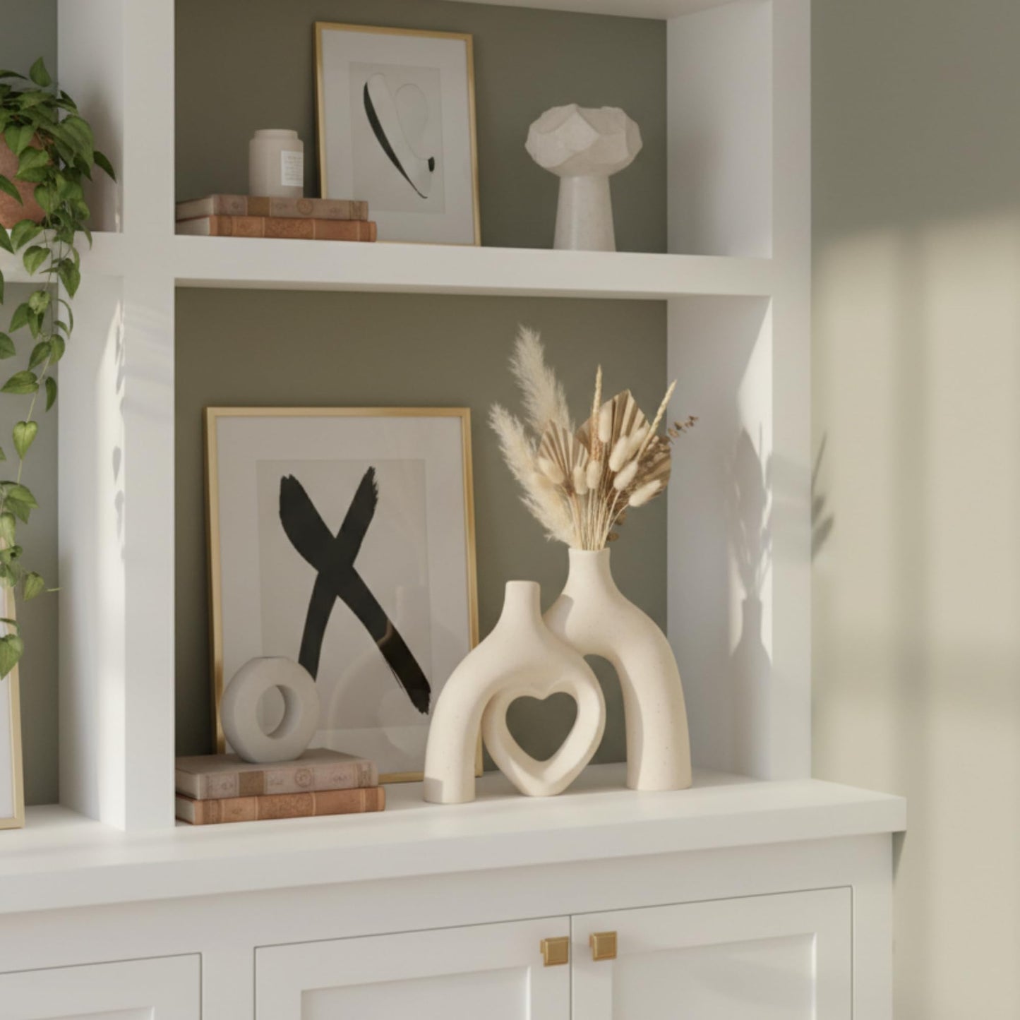 Lvases Modern Ceramic Vase, Snuggle Heart-Shaped Abstract Sculpture Vases, Minimalist Boho Home Decor for Living Room Shelf & Table Centerpiece Decorative Vase (Milky White)