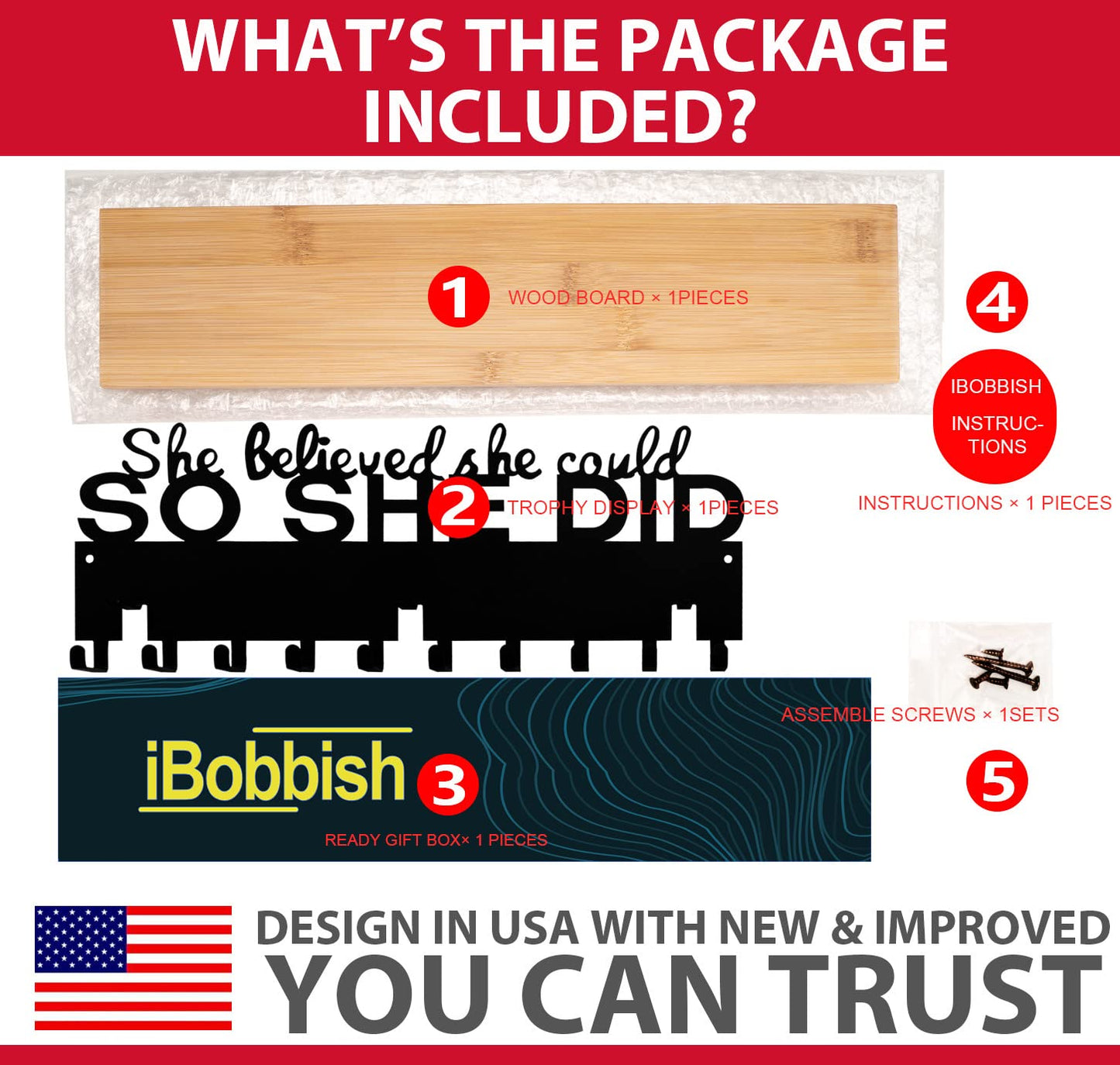 iBobbish Premium Medal Hanger Display Trophy Shelf,She believed she could SO SHE DID Upgraded Trophy and Medal Display Shelf for Wrest,gymanstics,Race,Soccer