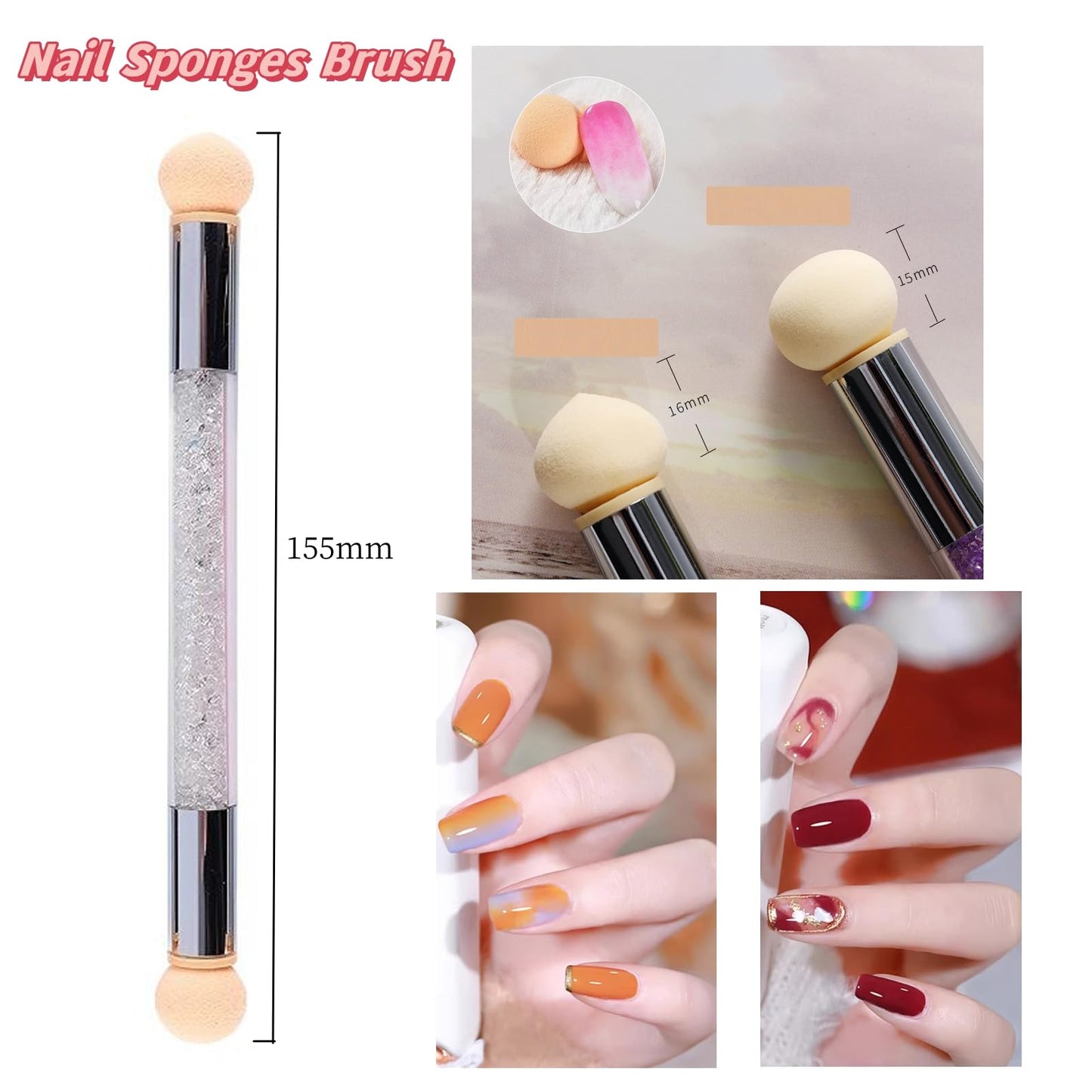 Gmtglla 14 Pcs Nail Art Tool Kit with Silicone Carving Brushes & Ombre Sponge Pen, Professional Dual-Ended Dotting & Liner Tools, Wax Picker Pencil & 2 Tweezers for 3D Nail Design DIY Manicure