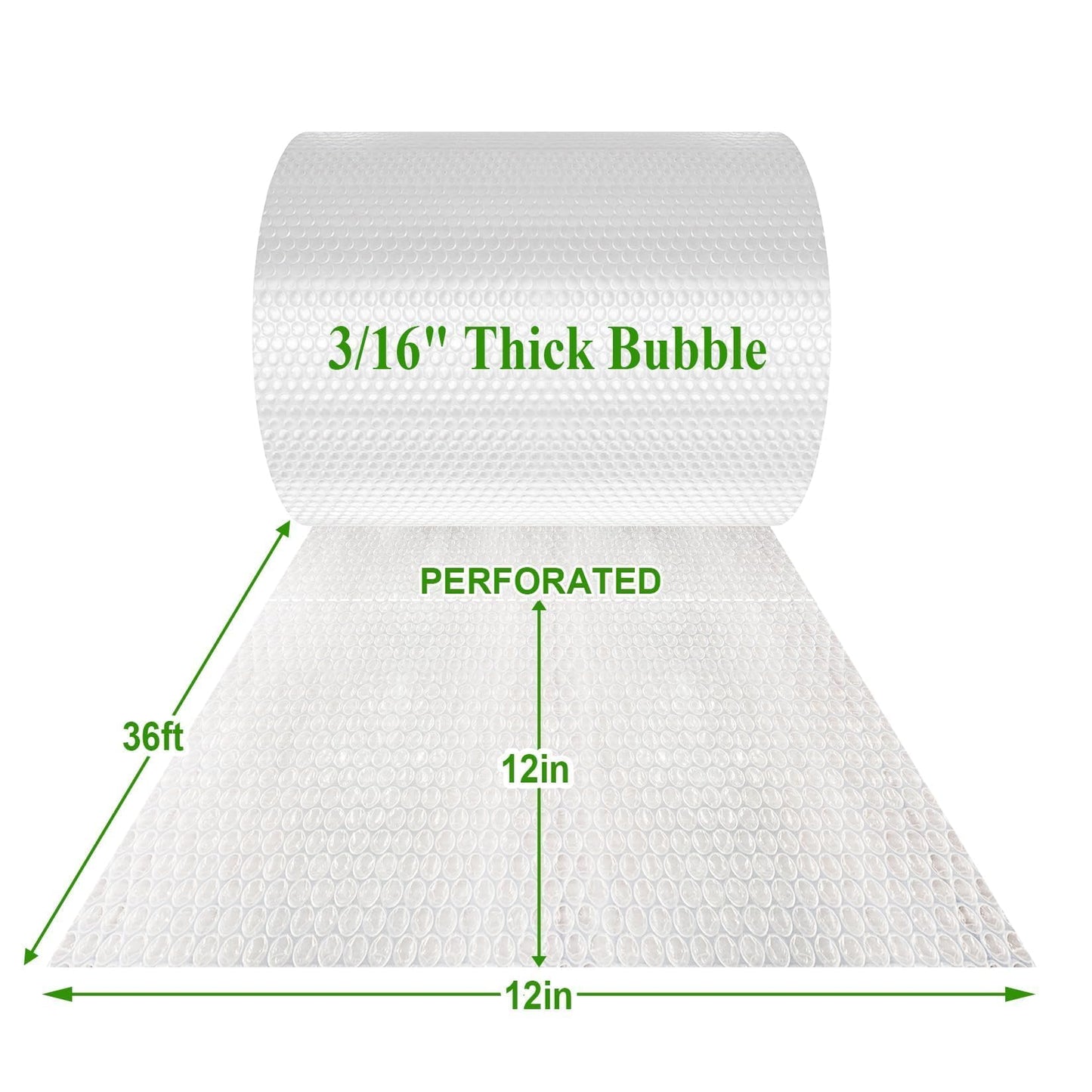 A&A Heavy-Duty Bubble Wrap Cushioning Roll – 2 Pack x12”x36’ Perforated Every 12”, Tear-Resistant Packing Wrap for Moving, Shipping & Storage Made in USA