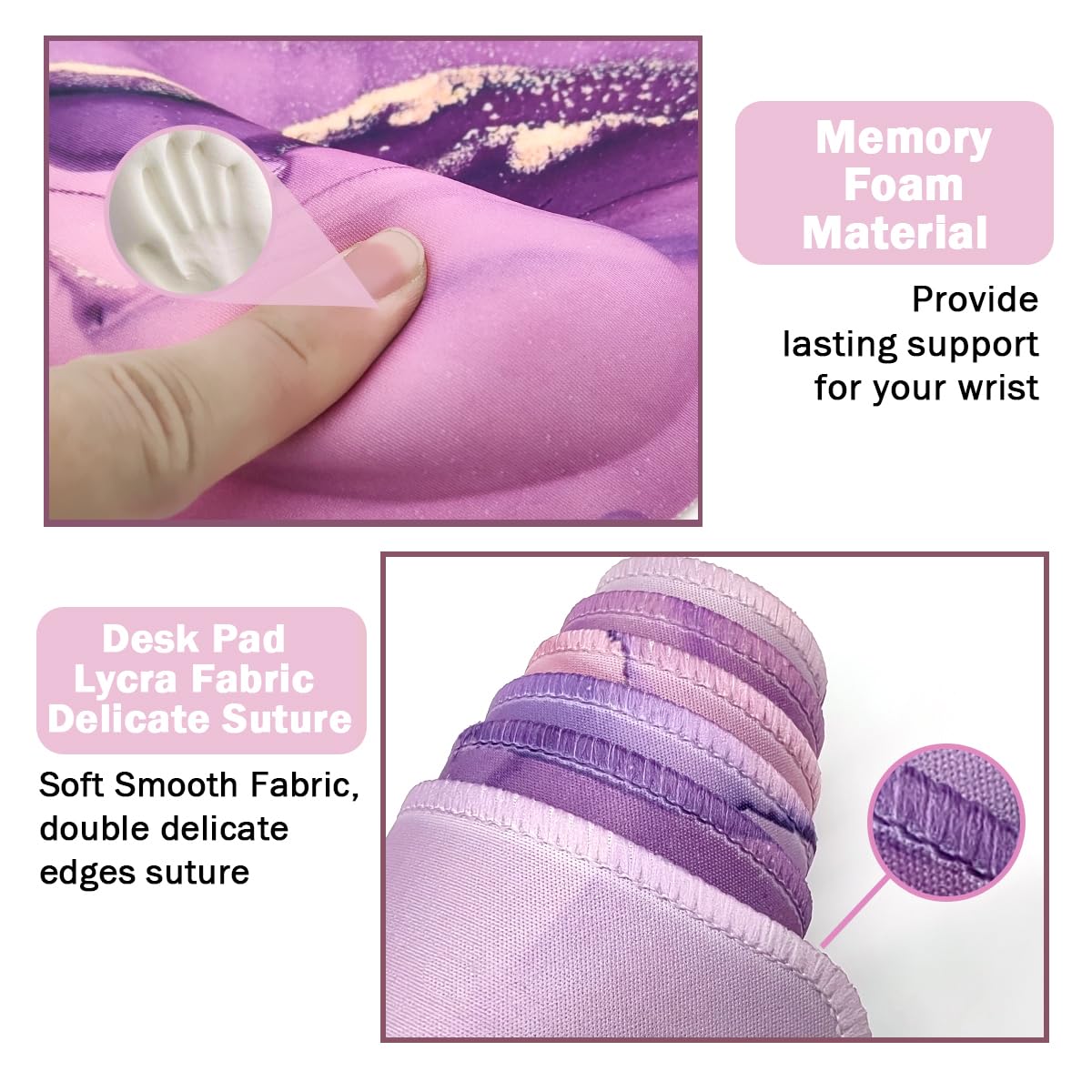 4-in-1 Gaming Mouse Pad Wrist Support Set，Desk Pad + Mouse Pad with Wrist Rest + Keyboard Wrist Rest + Coaster, Ergonomic Design for Home Office Study Game - Purple