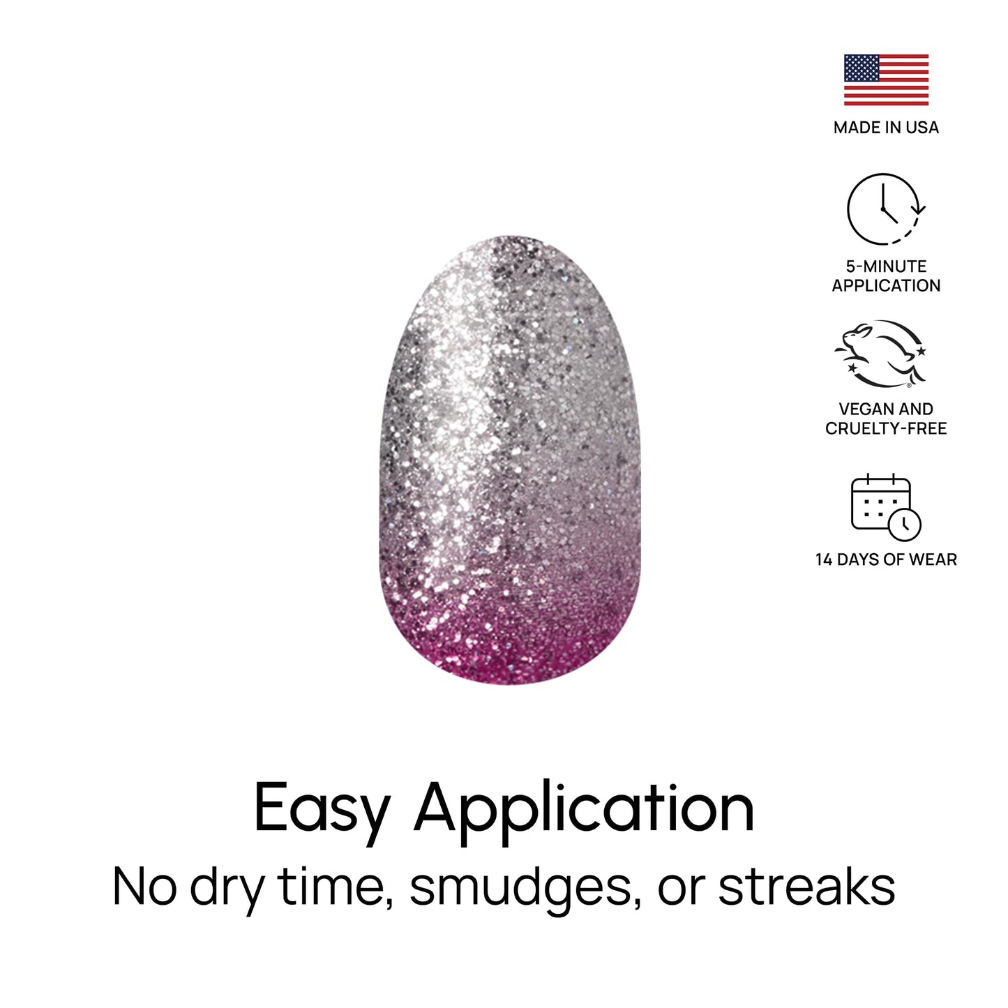 Color Street Vegas Vixen Nail Strips - Pink & Silver Glitter Gradient - Glamorous Glitter Finish - 16 Double-Ended Nail Strips - Easy Peel & Stick Application - No Dry Time, Long-Lasting Wear