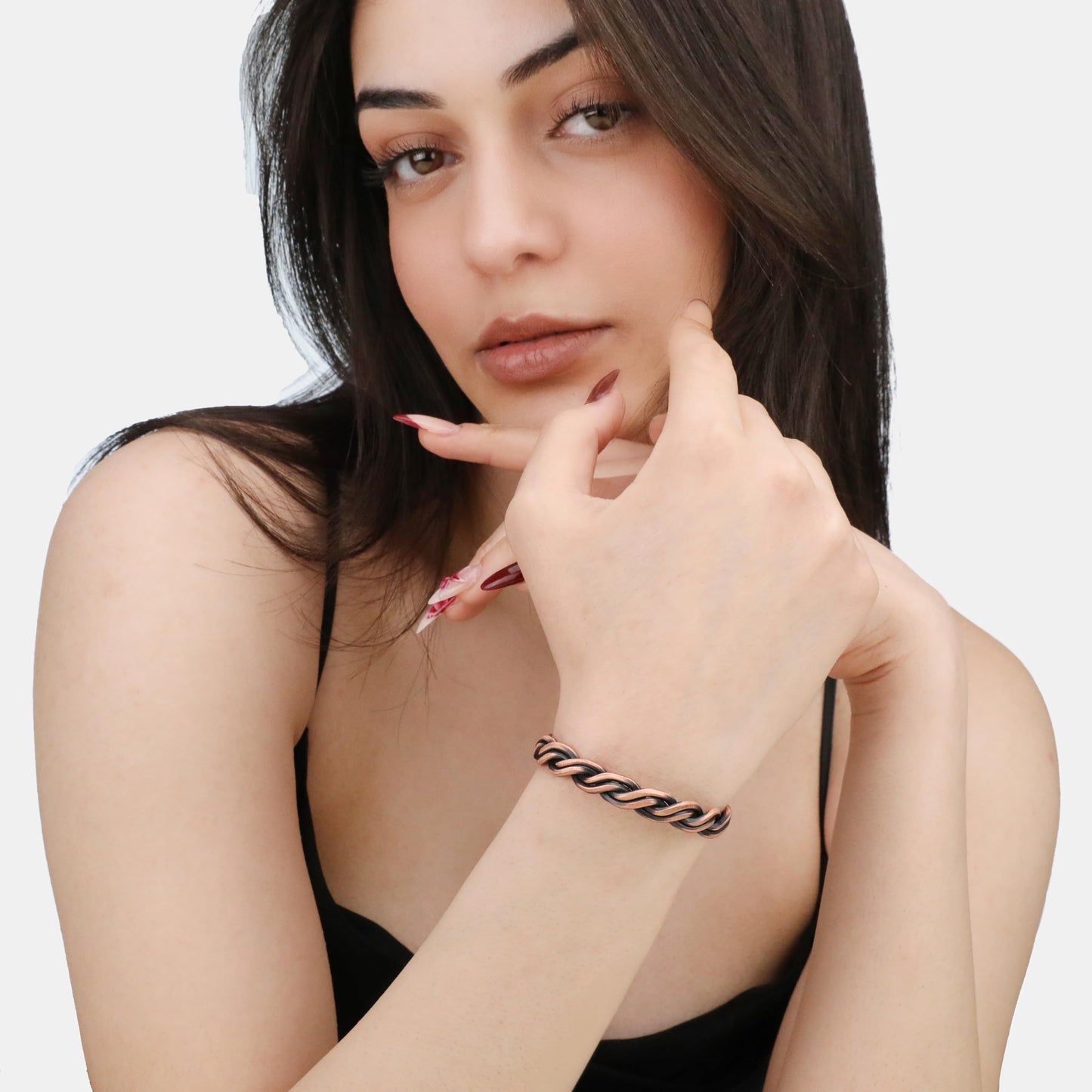 Handmade Elegant Copper Bracelet for Women and Men-Pure Copper Bracelet for Pain Relief and Stress Relief-Adjustable, Thickest, Twisted Copper Wire Bracelet to Fit many Size Wrist(folded) (helix)