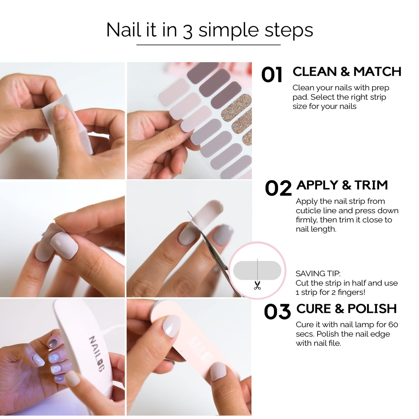 NAILOG Semi Cured Gel Nail Strips (20 Extra Long Polish Stickers/Wraps) │ Glossy & Long Lasting Soft Gel Finishing │Pink Leopard