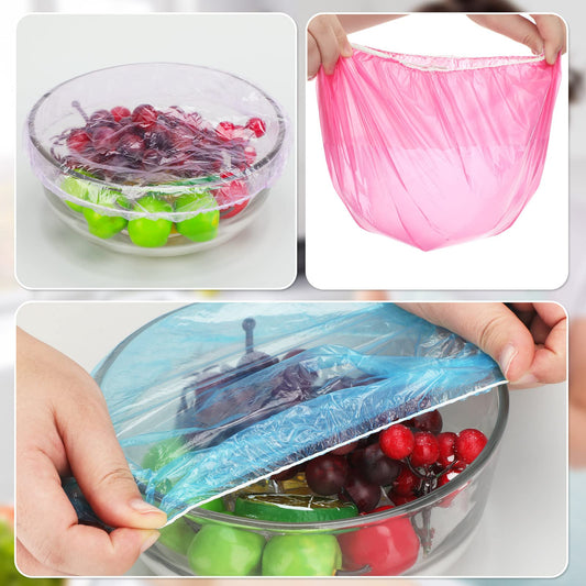 Cunhill 200 Pcs 5 Size Plastic Bowl Covers Bulk, Reusable Plastic Wrap for Food Sourdough Bread Baking Rising, Elastic Reusable Food Covers for Leftovers Family Outdoor Picnic(Vibrant Colors)