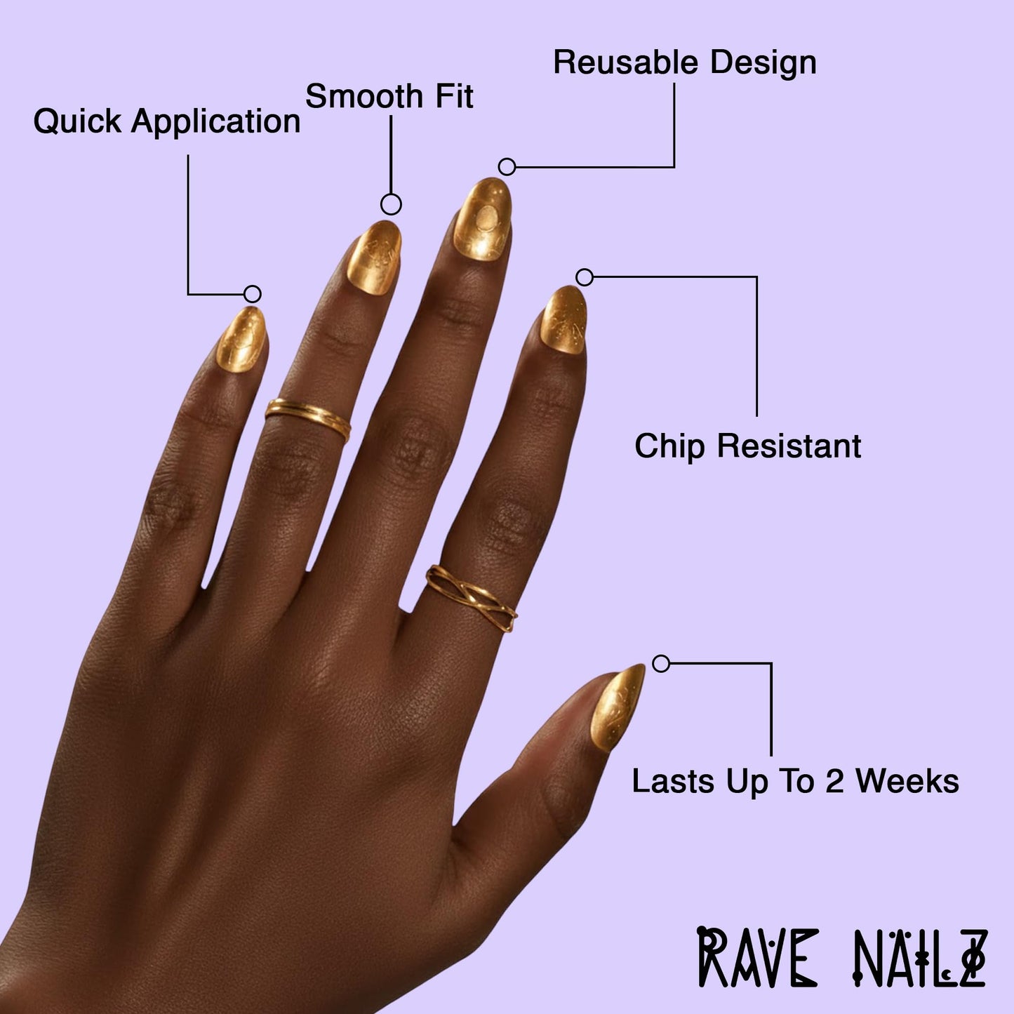 Rave Nailz Solstice Gilded Relic Press on Nails (24 Count) | Gold Foil 3d False Oval Press on Nail Egyptian-Inspired Short Metallic | Chip-Resistant Holiday Nails with Glue, File, Long-Lasting 2+week